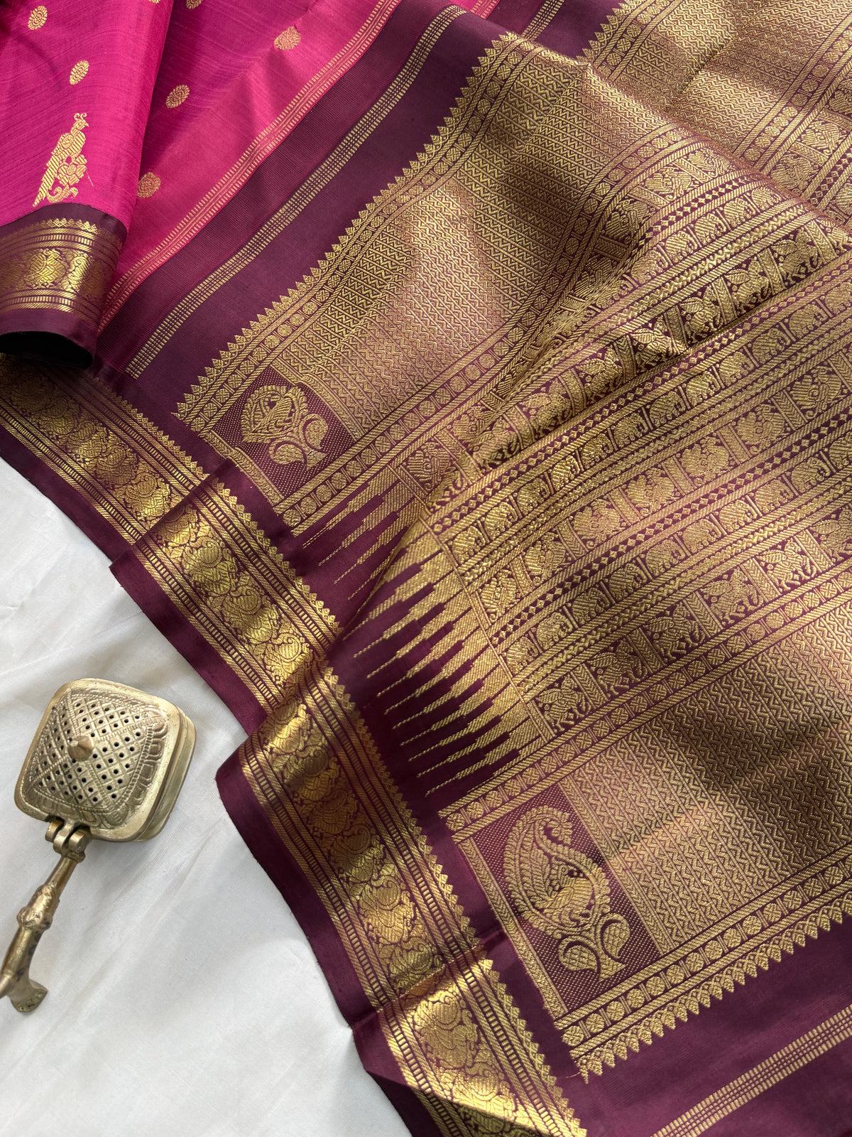 Deep Rose Pink beetu butta Korvai/ kanjipuram silk saree clsa 11429