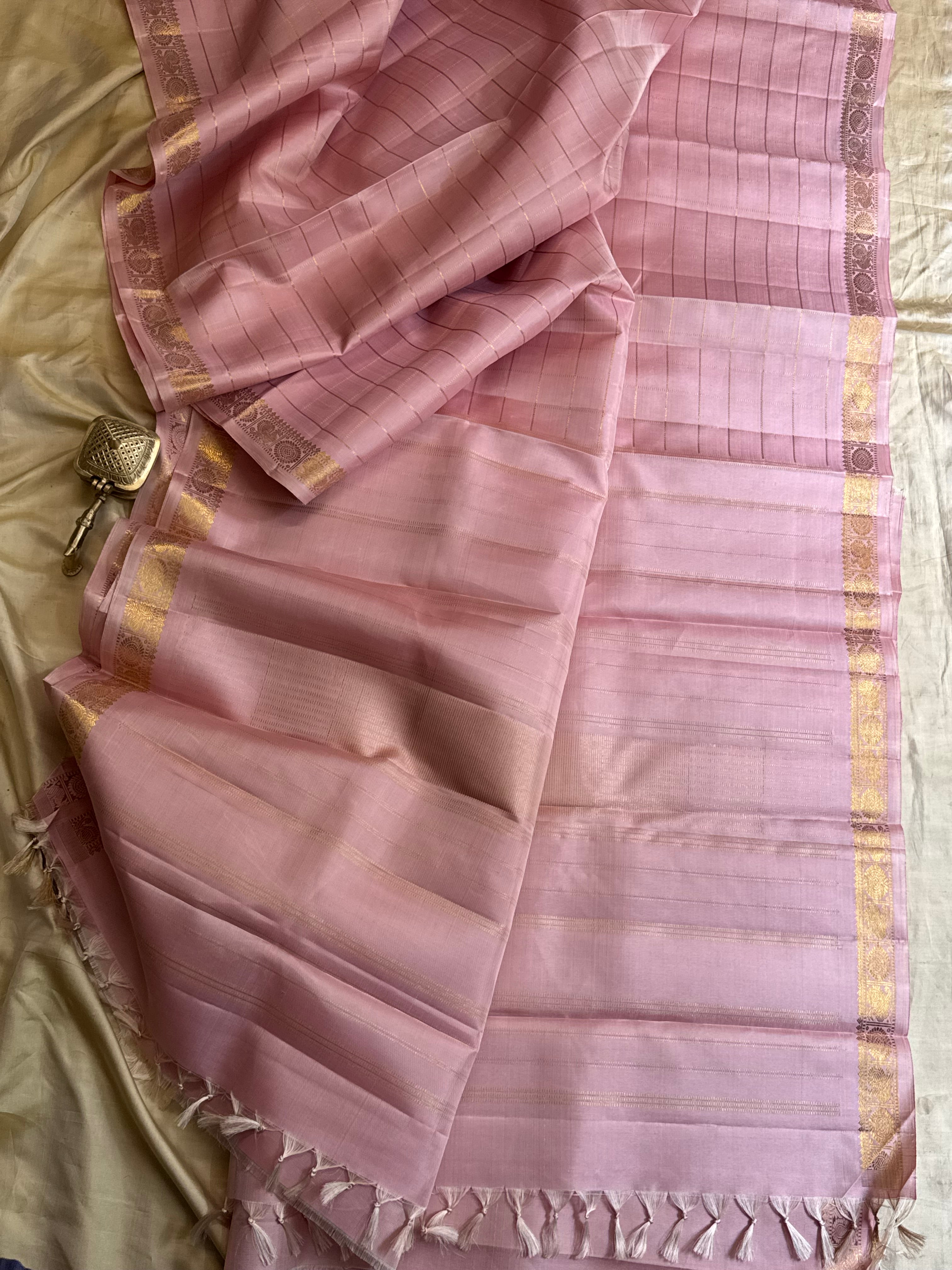 Light pink Zari Kattam / Kanjipuram silk