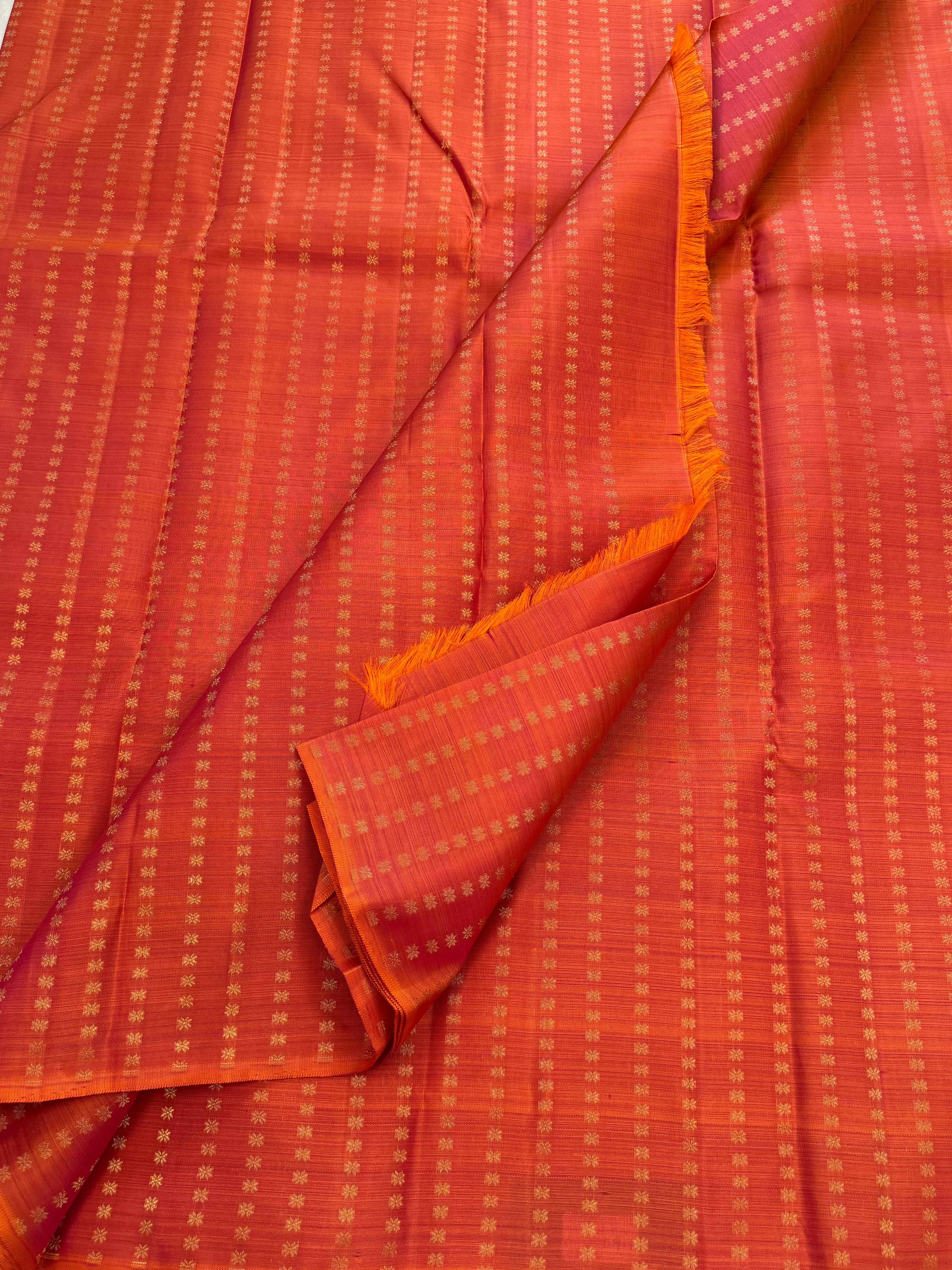 Orange zari butta / Kanjipuram blouse fabric (per metre)