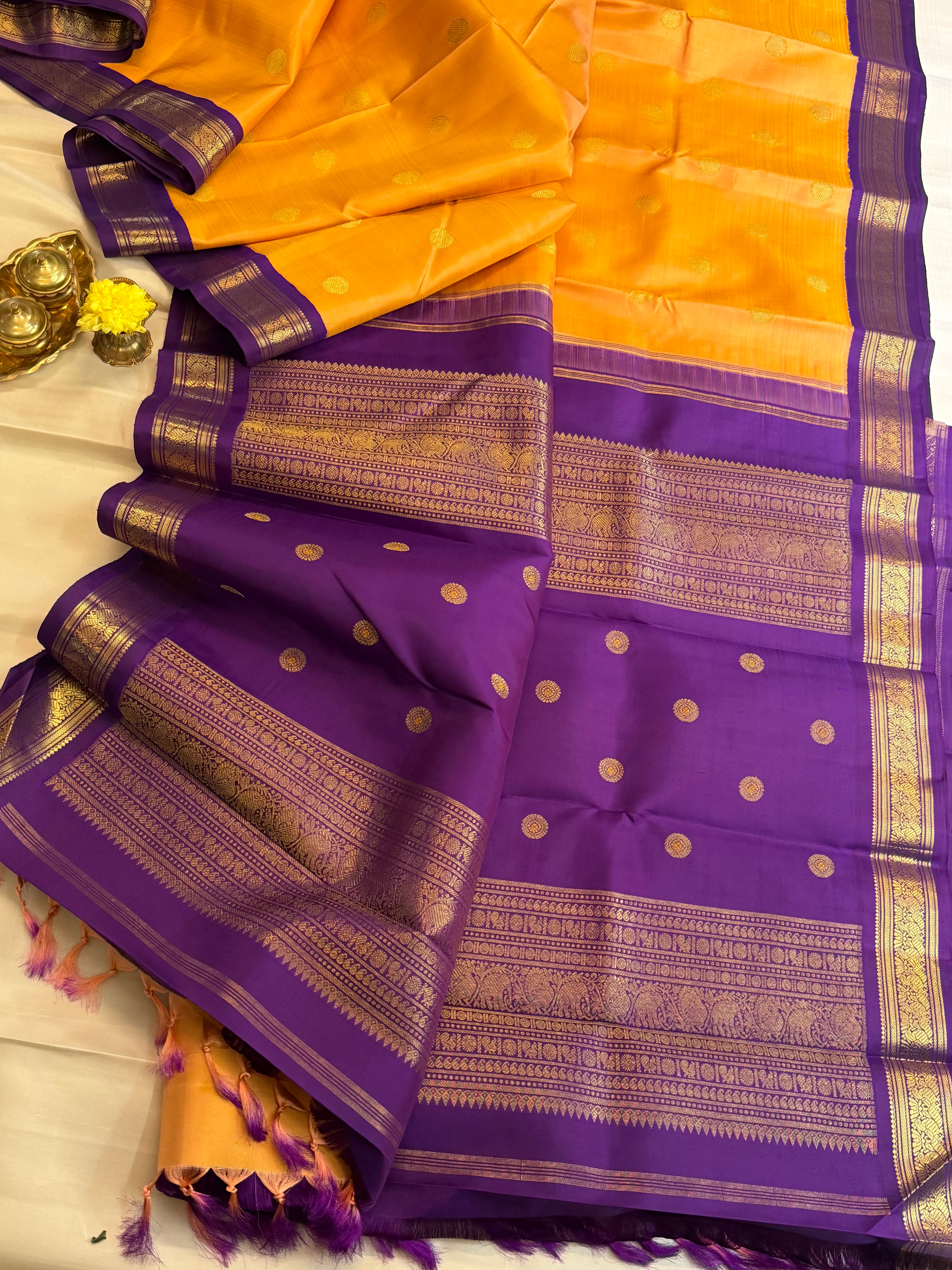 Korvai Varamahalakshmi edit : Peachish Korvai Kanjipuram silk saree