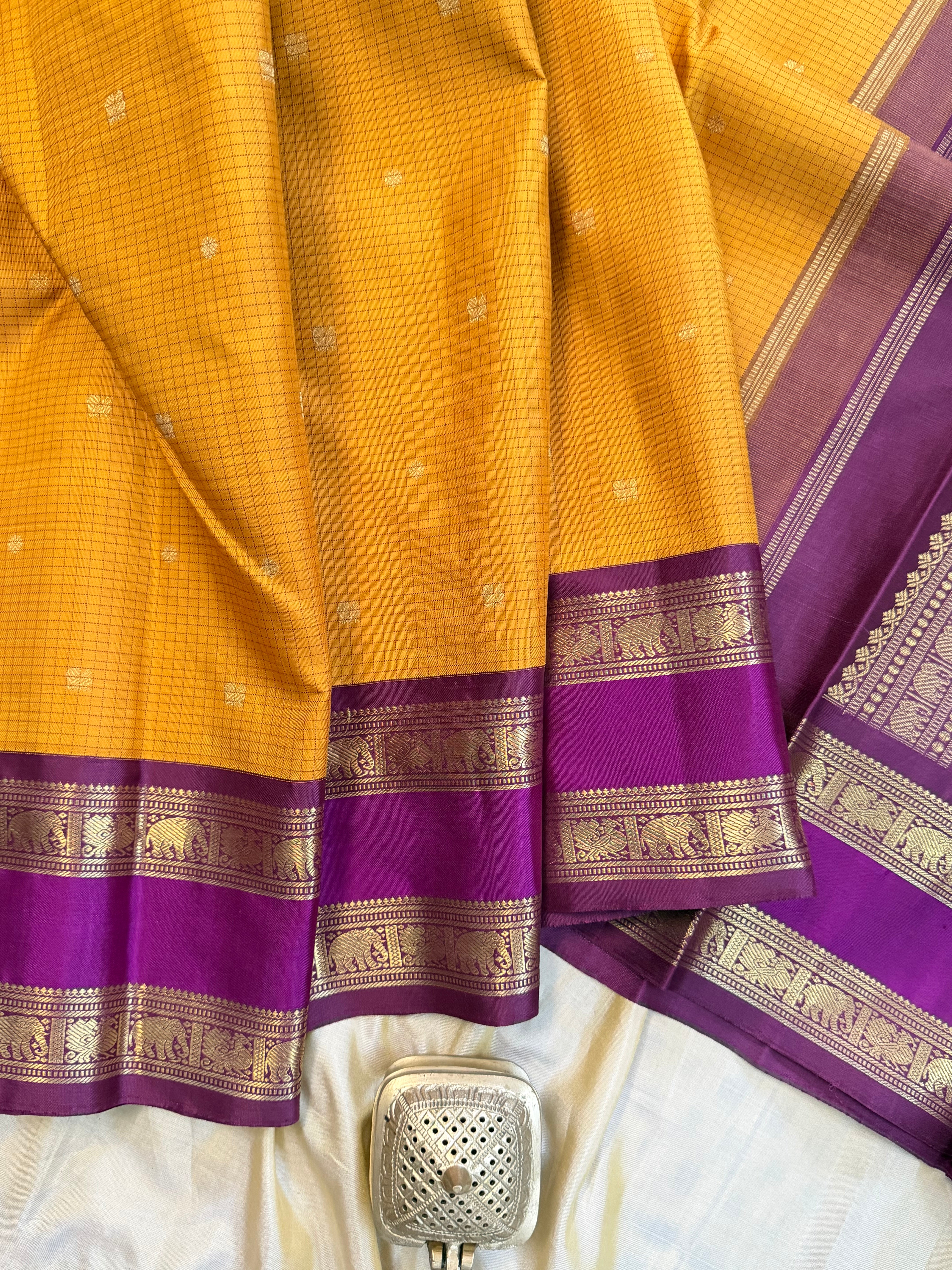 Mustard vintage retta pet Korvai / pure Kanjipuram silk