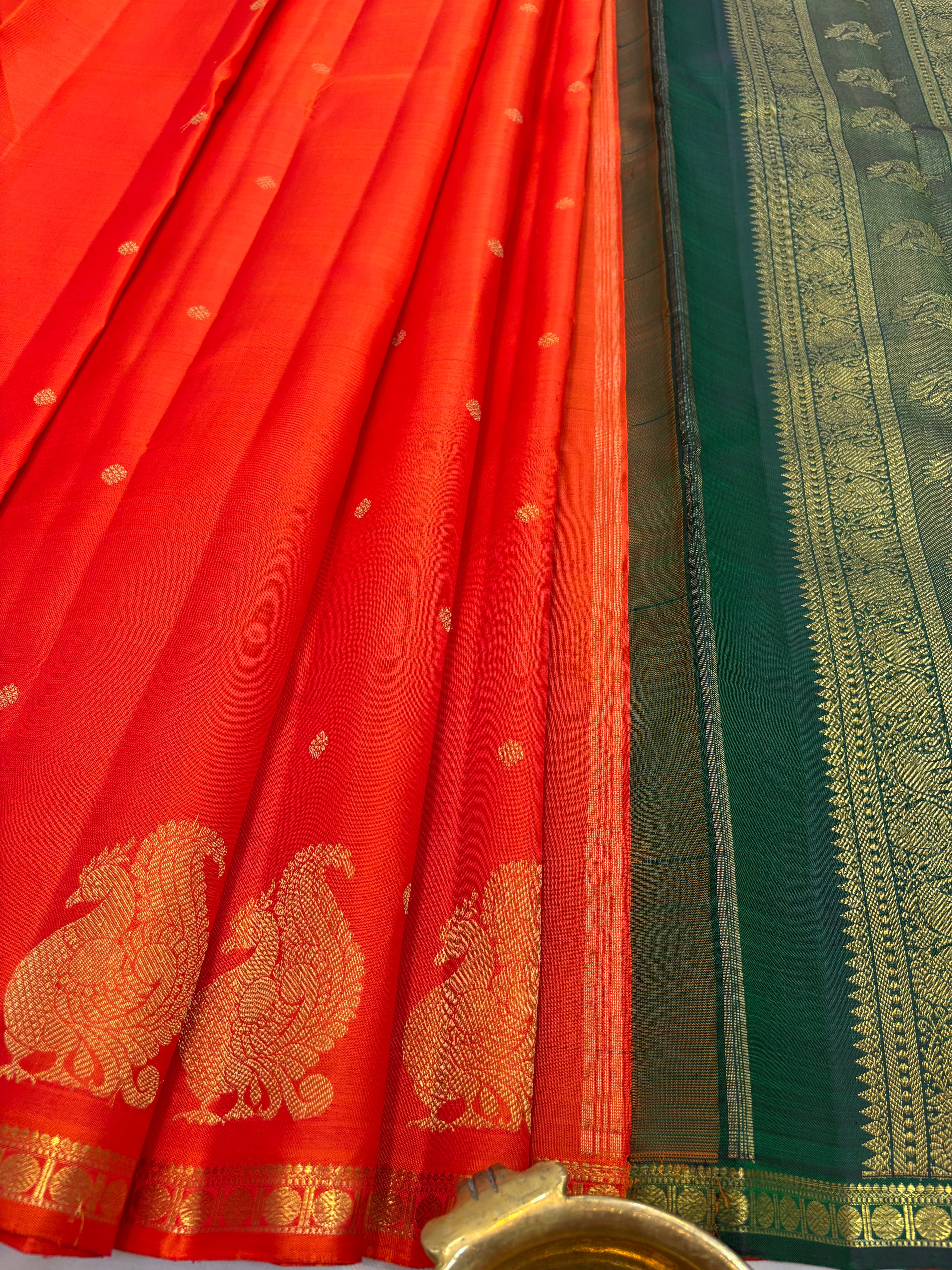 Orange annam border butta - kanjipuram silk