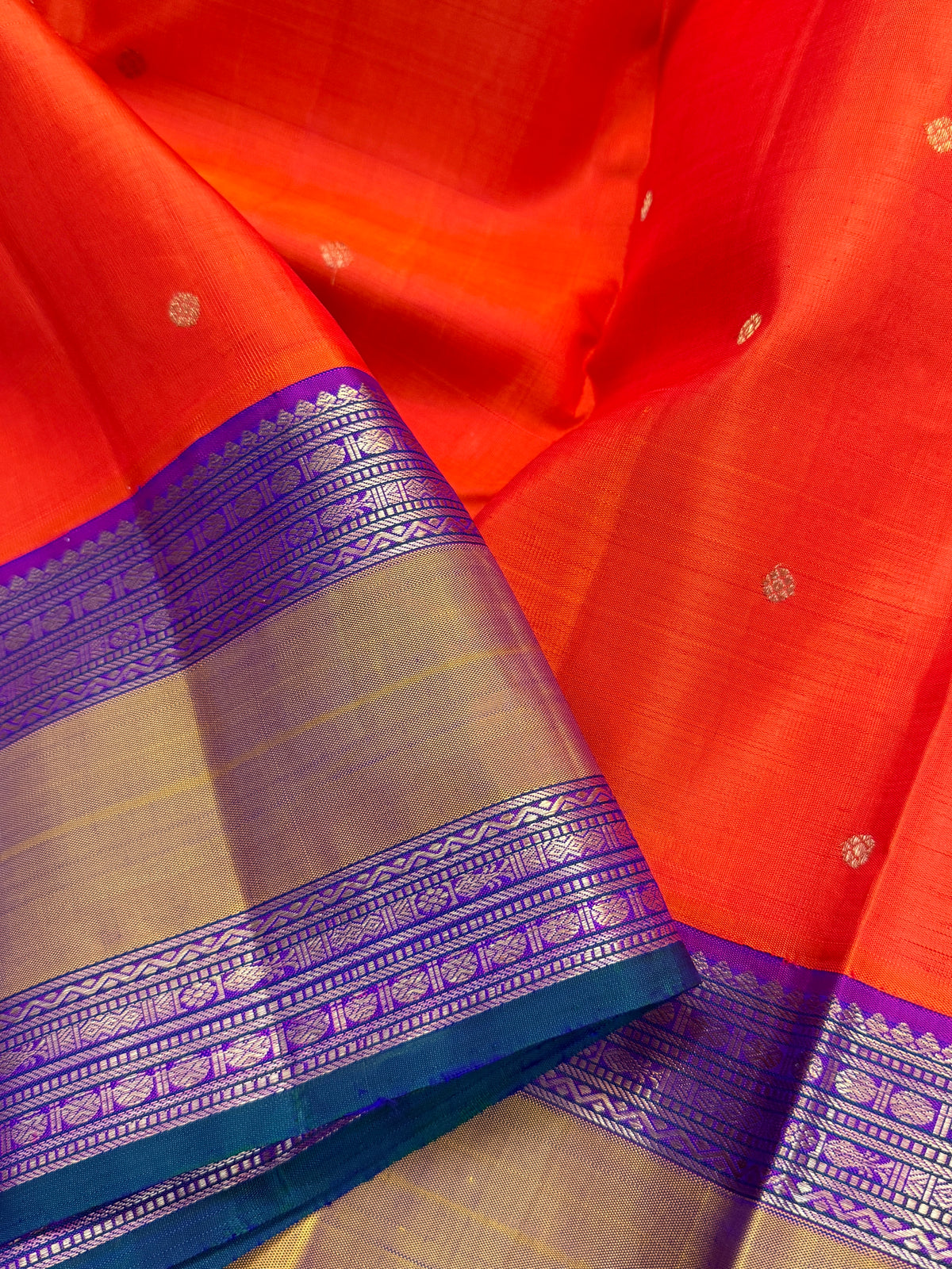 Navarathri - Day 5 Orange Colour pure Zari butta Rettapet Korvai /Kanjipuram silk sree Clsa4987