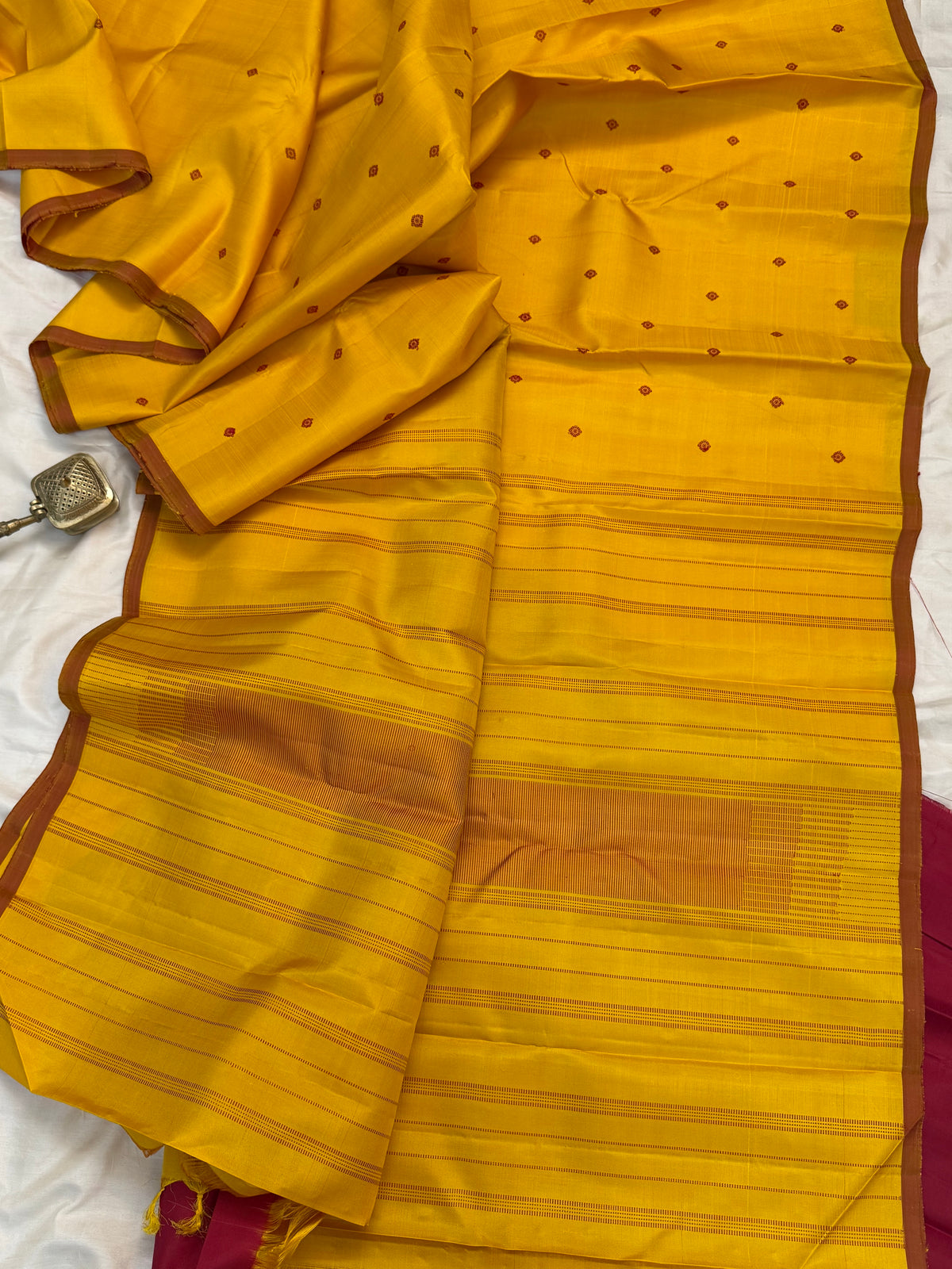 Yellow thread butta border less /Kanjipuram silk saree clsa 12803