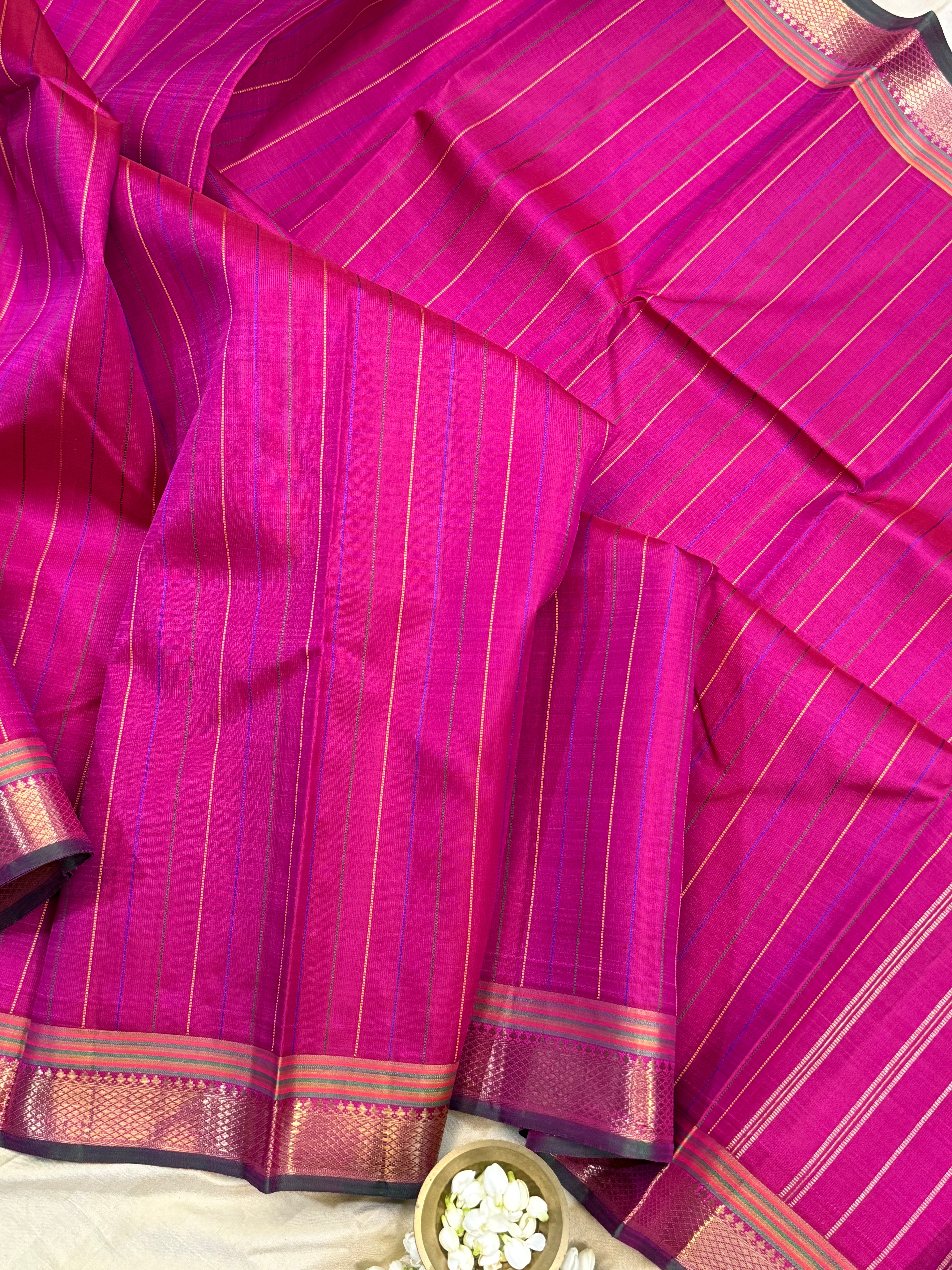 Pink multi colored stripes/ Kanjipuram silk