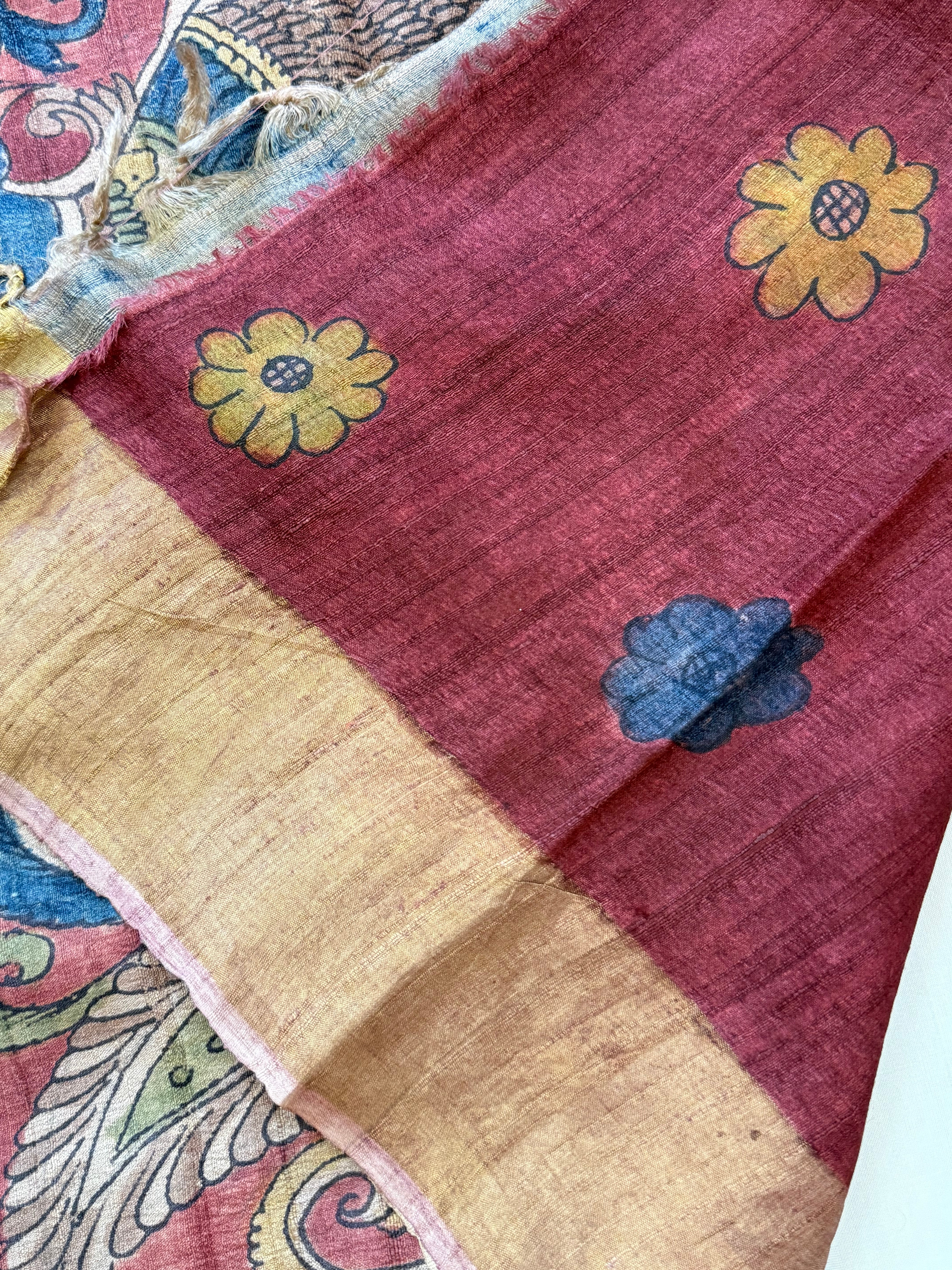 Hand drawn natural dyed pen kalamkari sarees / clsa 11127