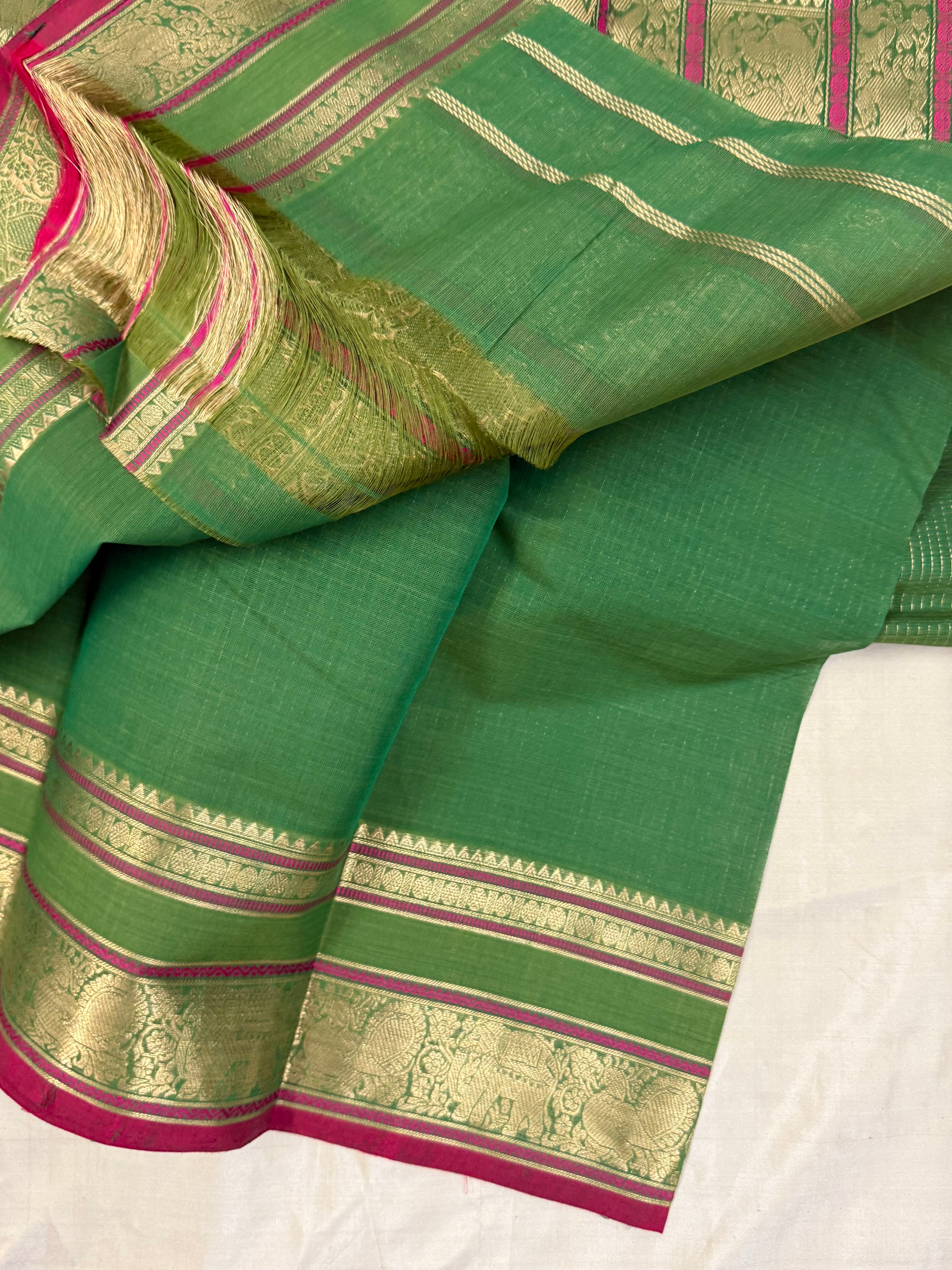 Green kattam unique pallu / Kanchi Cotton