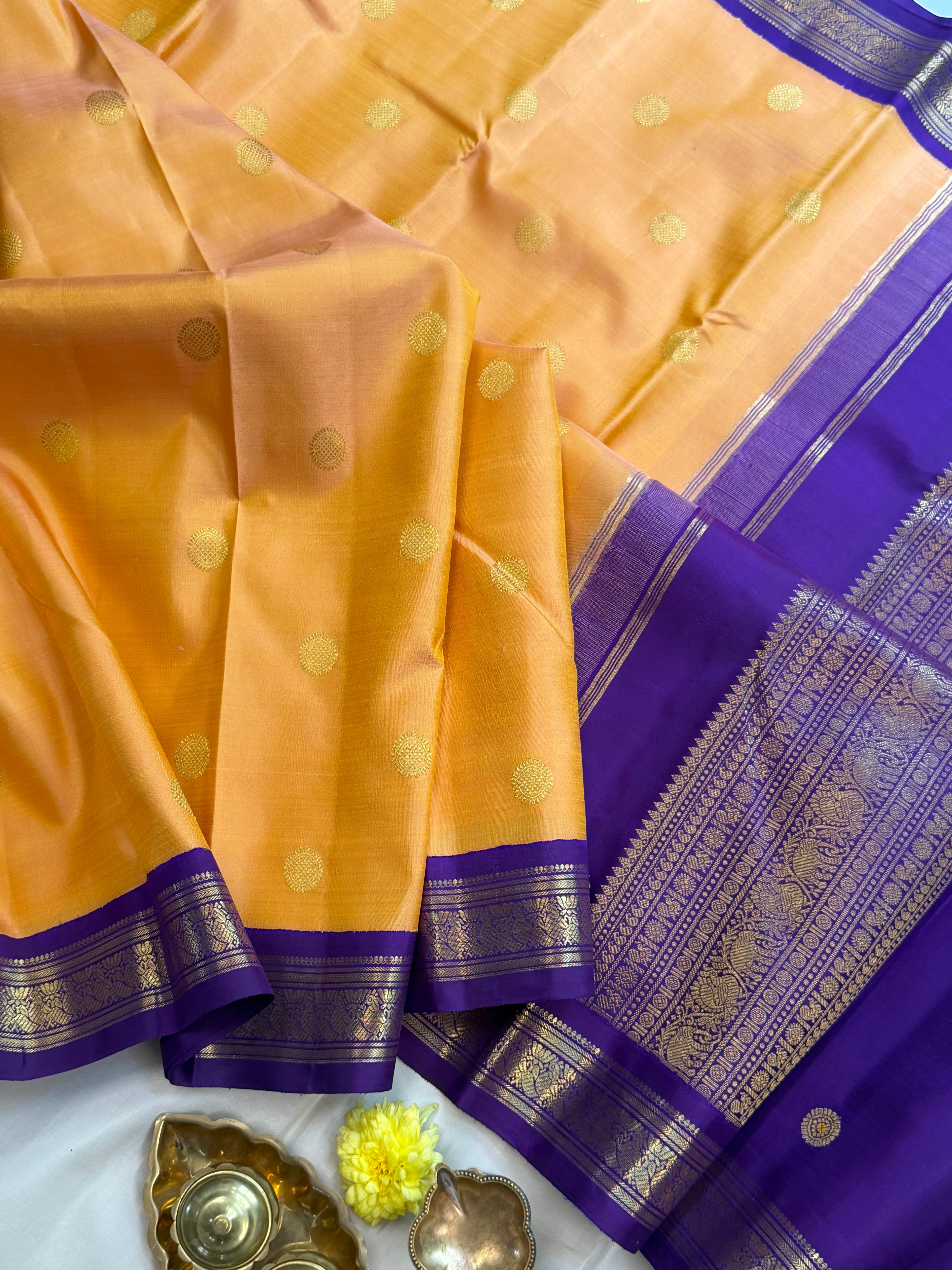 Korvai Varamahalakshmi edit : Peachish Korvai Kanjipuram silk saree