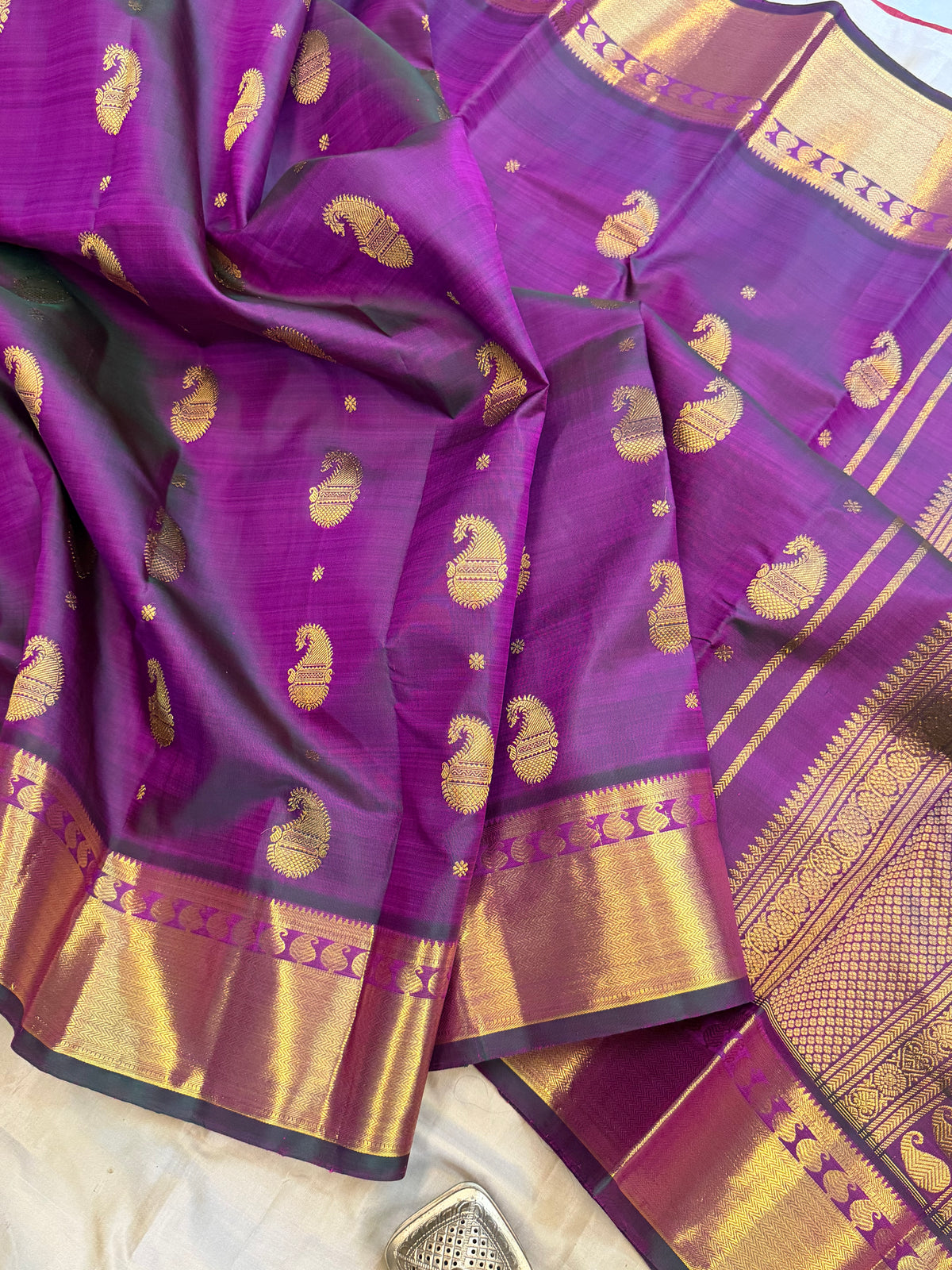 Magenta short colour blue Aarani pure silk saree/ clsa 12071
