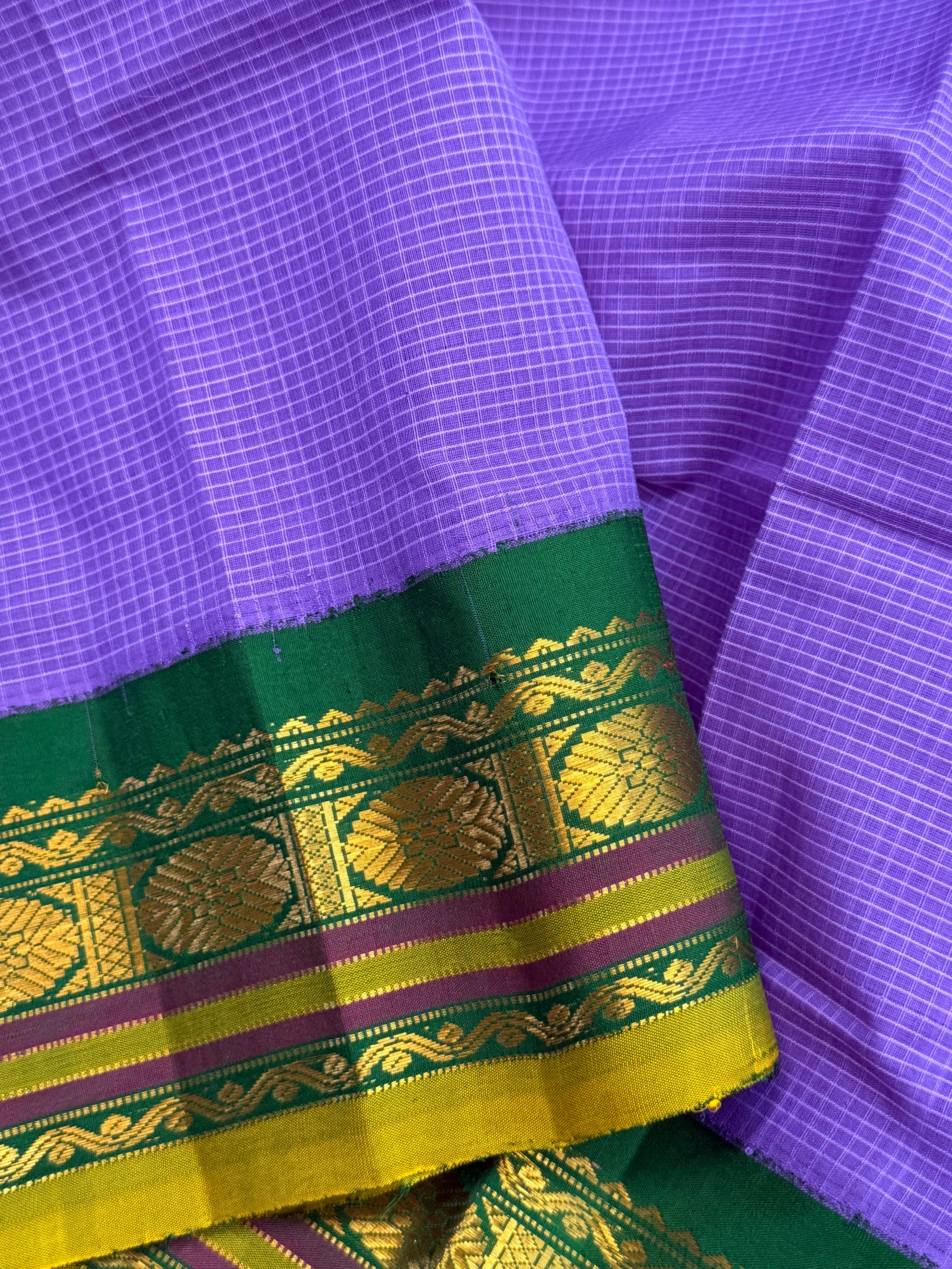 December poo and green korvai / Gadwal cotton ( No Blouse )