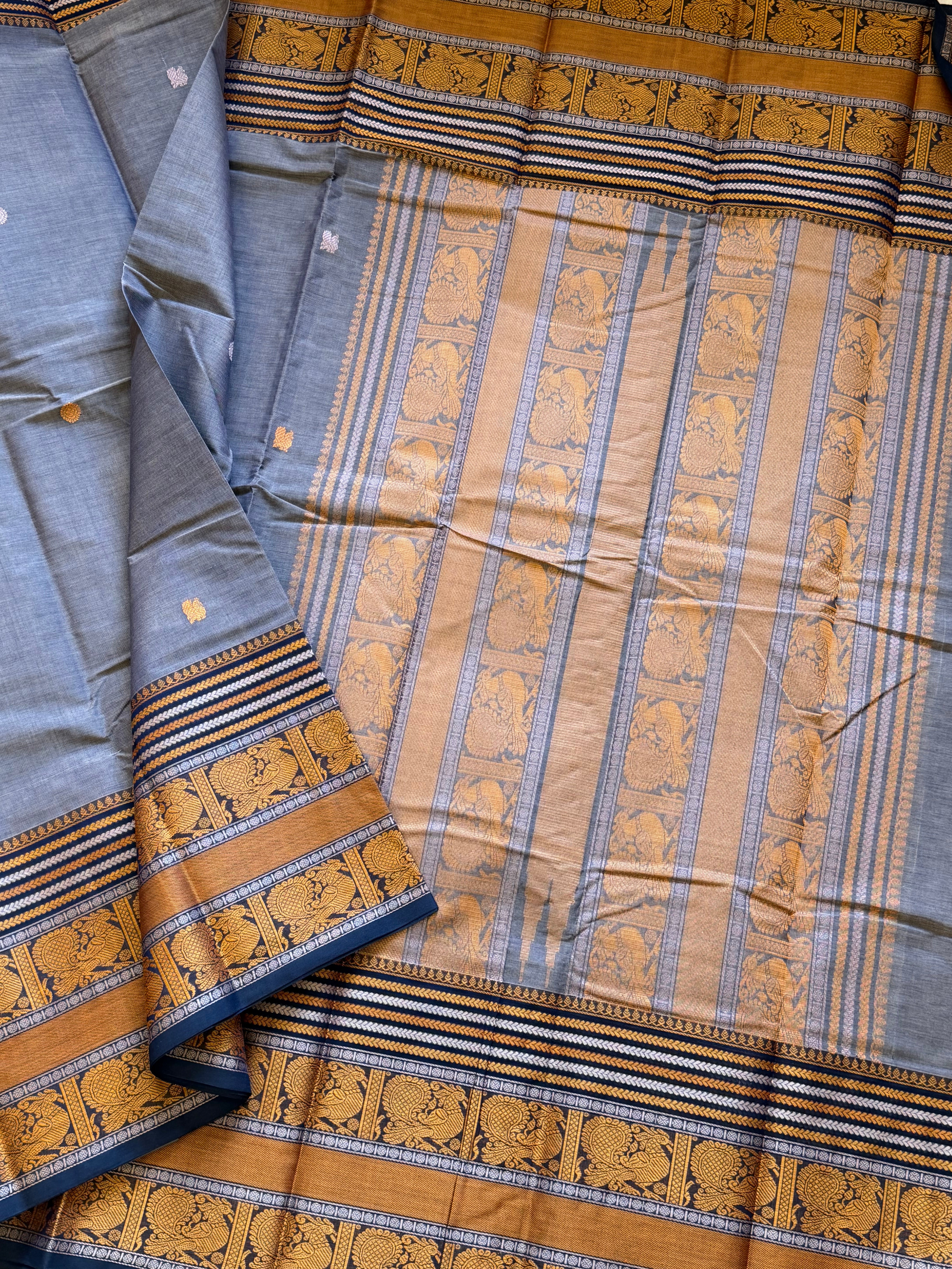 Grey Long border / Kanchi cotton