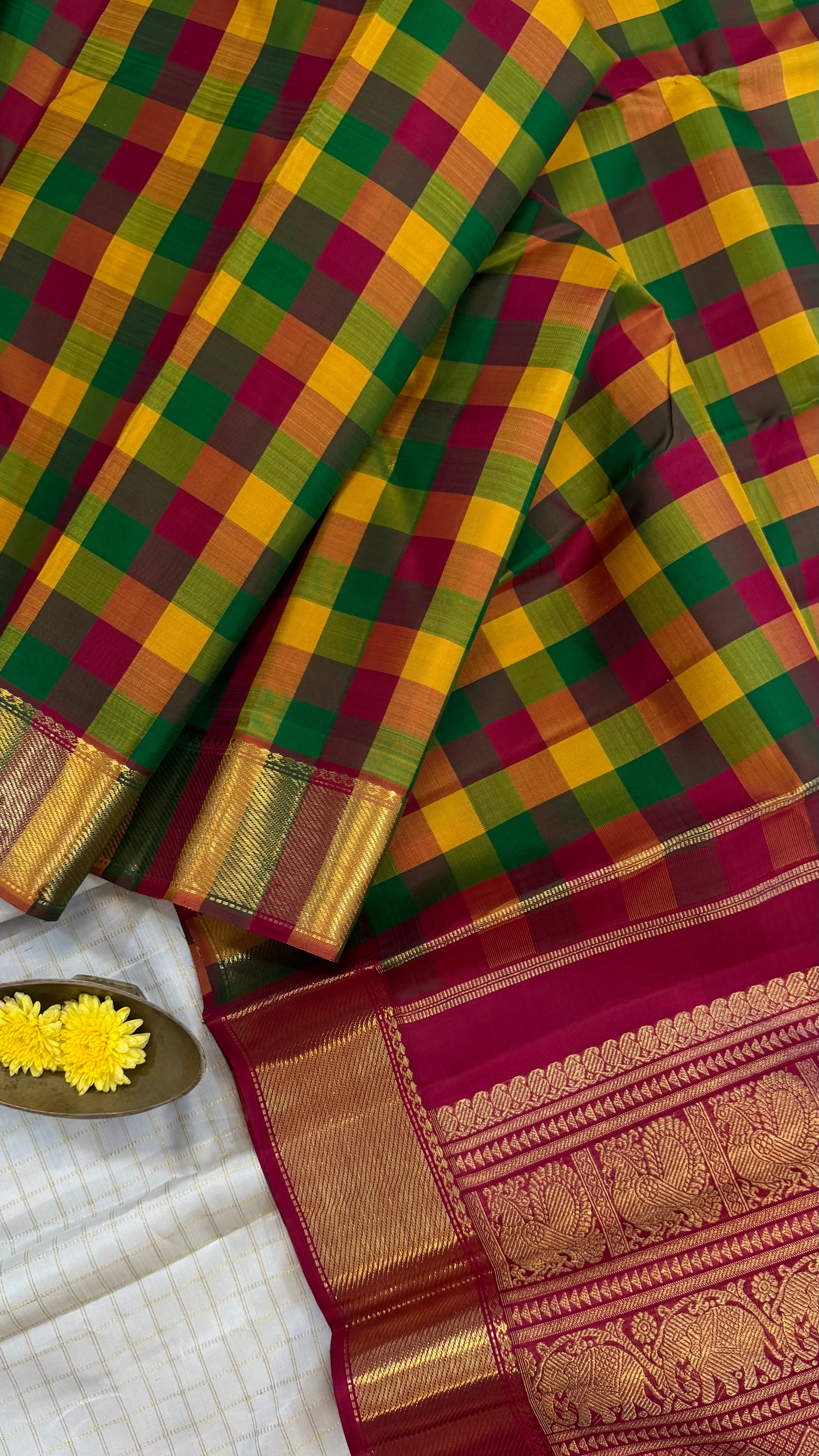 vintage kandangi style pp checks Kanjipuram silk