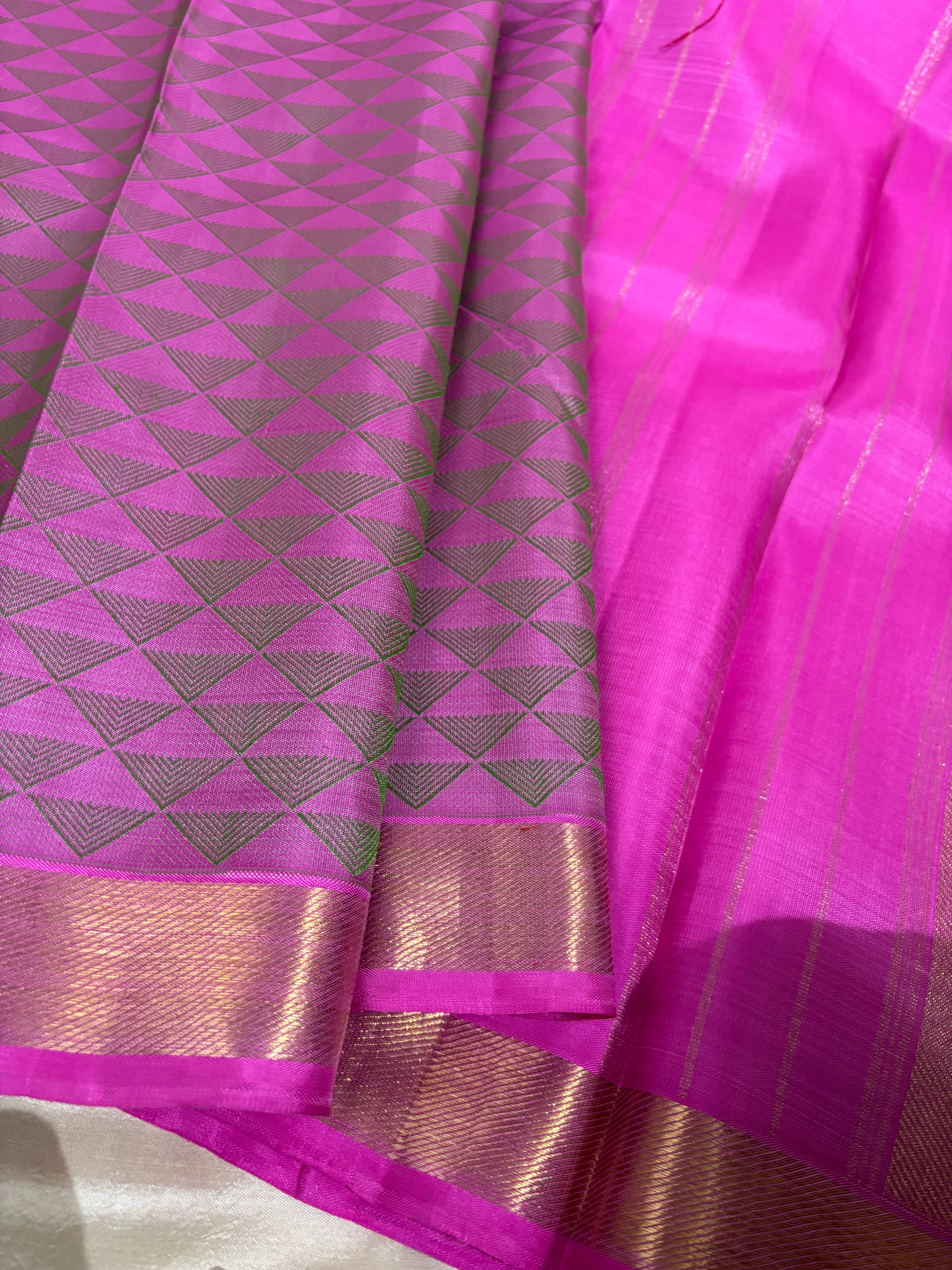Pink half diamond body / kanjipuram silk