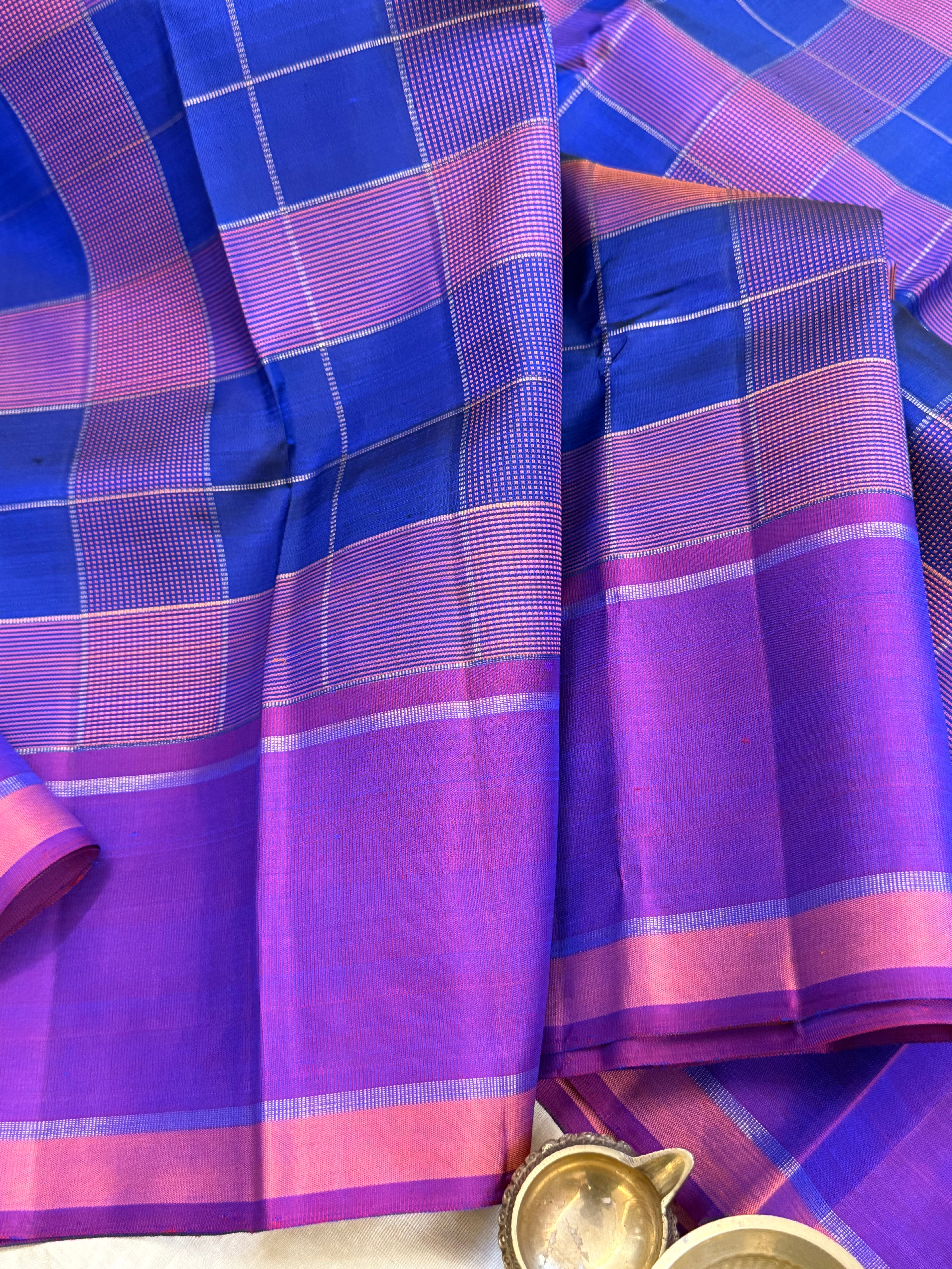 Royal blue and purple Chettinad kattam/ Kanjipuram silk