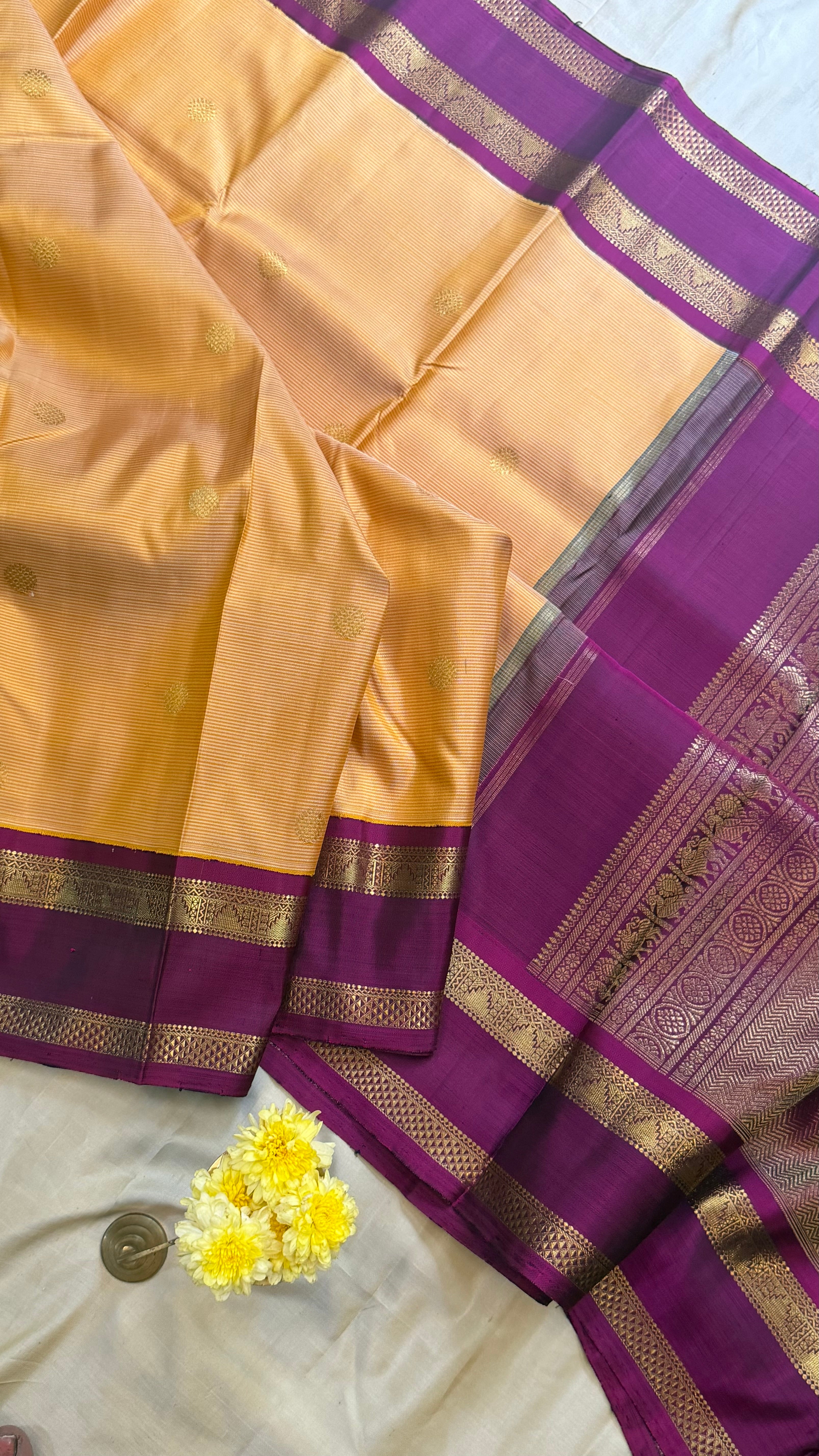 Sandalwood shade and magenta rettapet border kai korvai/ Kanjipuram Silk