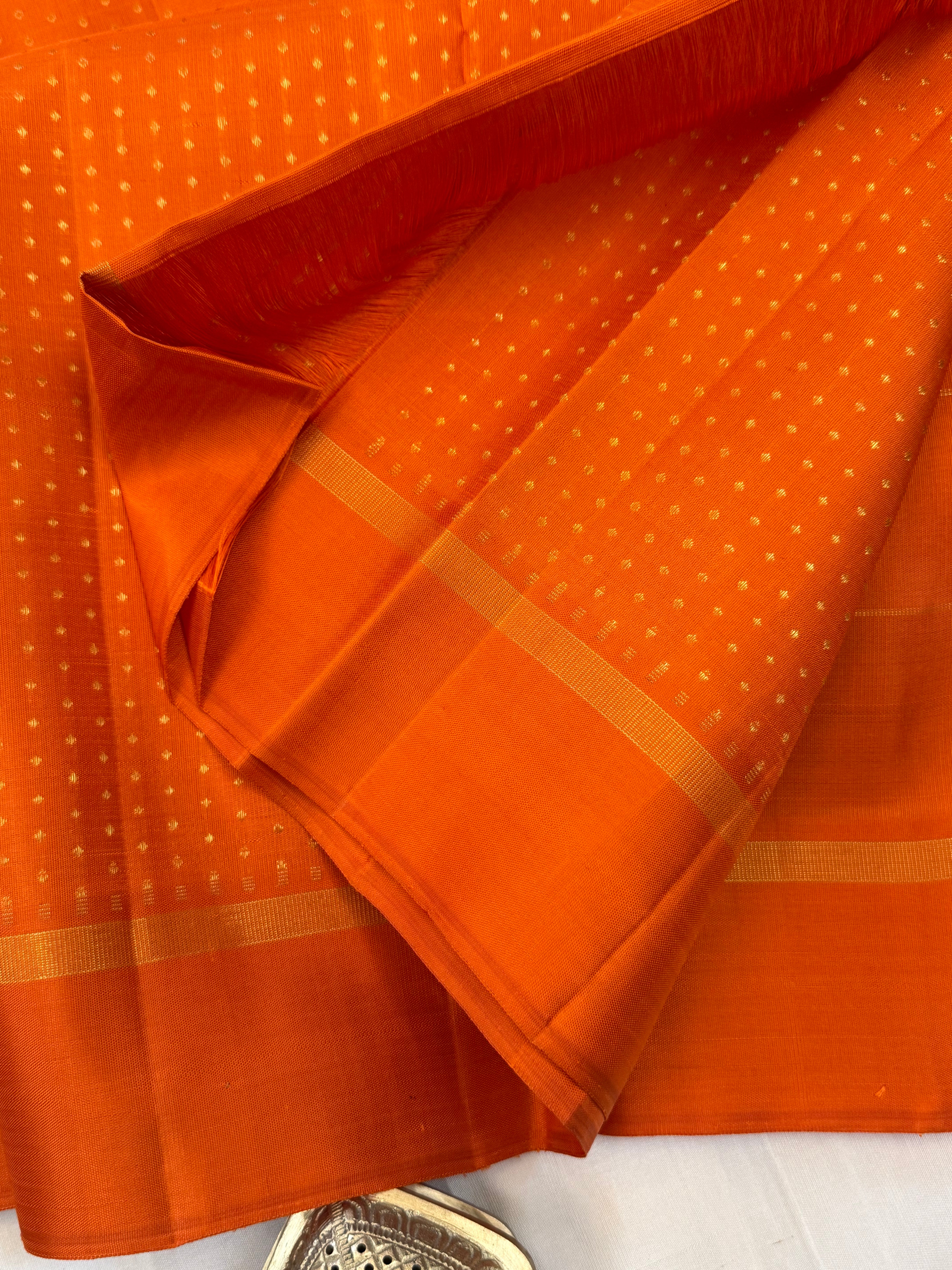 Rustic orange and body Zari Kattam with butta / kanjipuram silk saree clsa 11107
