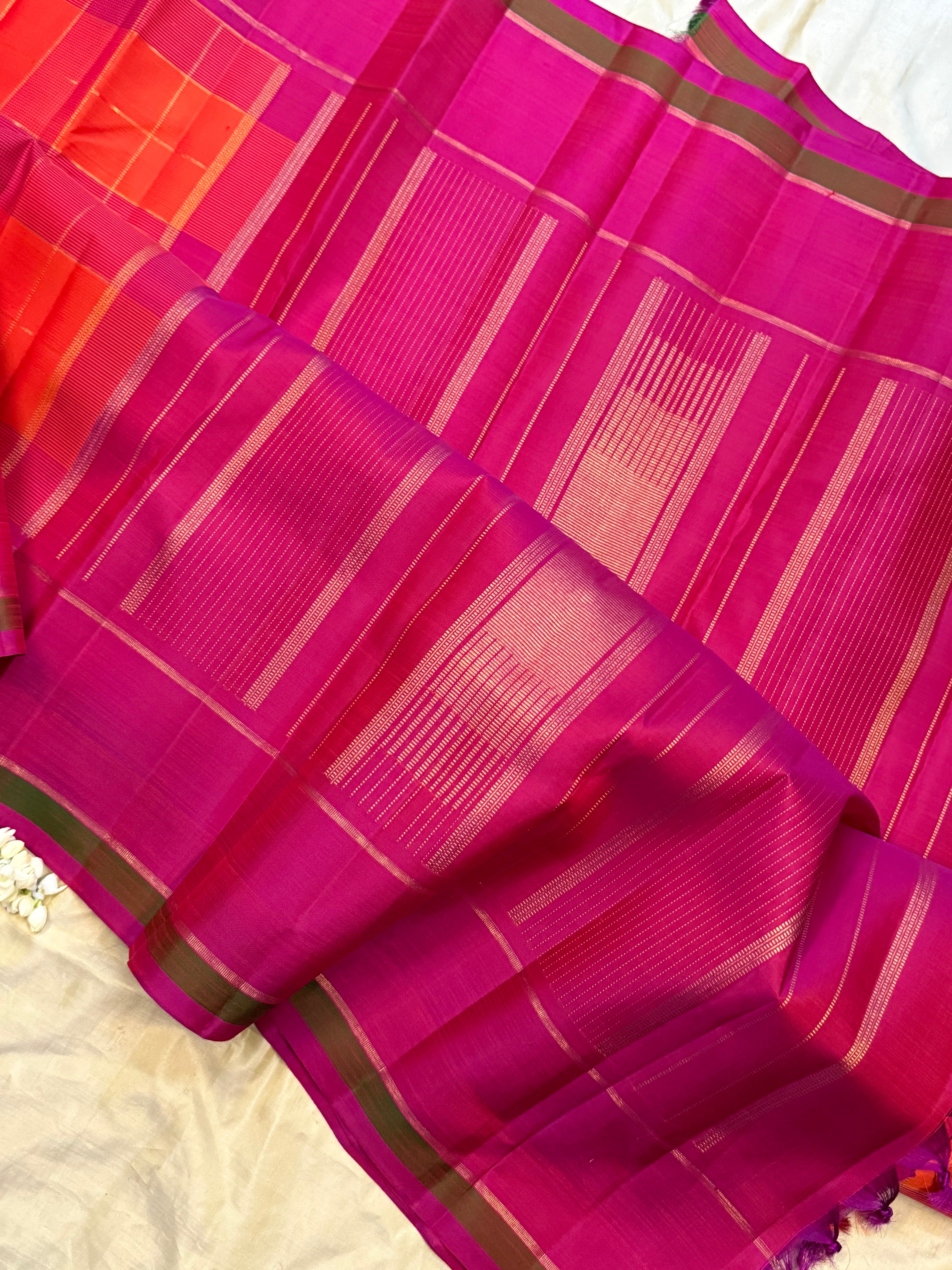 Chettinad kattam pink and orange / Kanjipuram silk