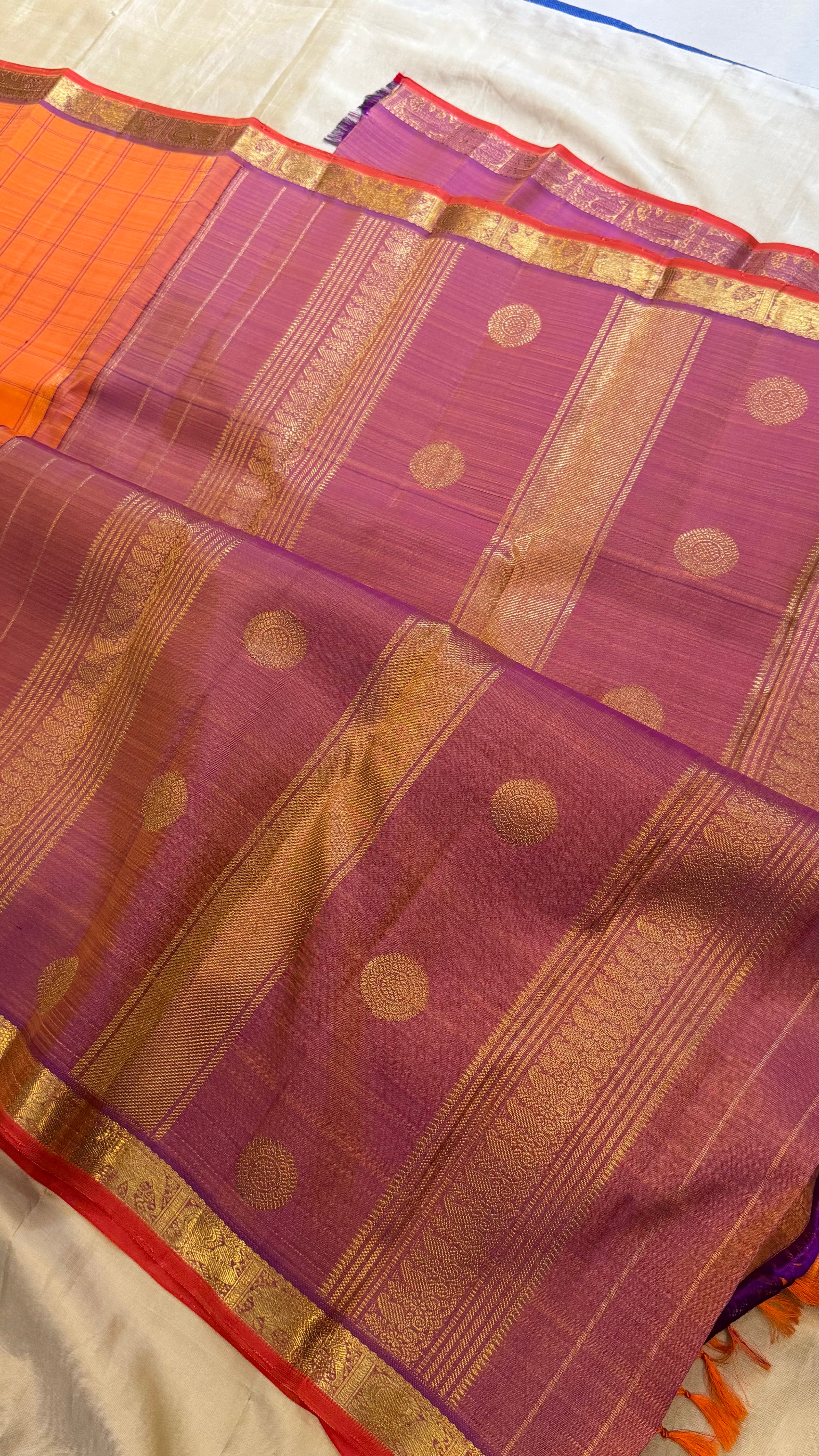 Mambalam manjal and lavender kattam / Kanjipuram silk