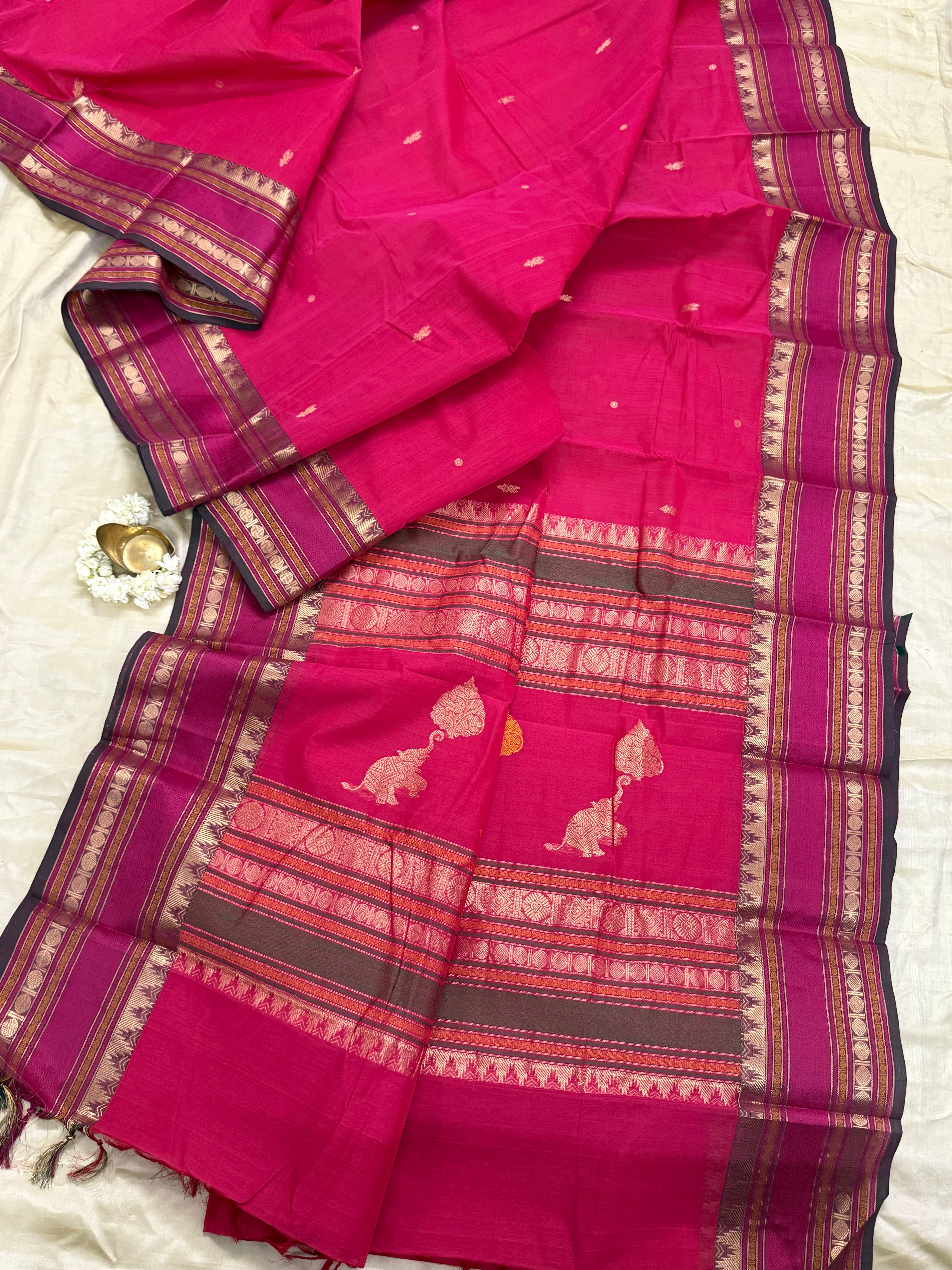 Pink unique pallu / Kanchi Cotton