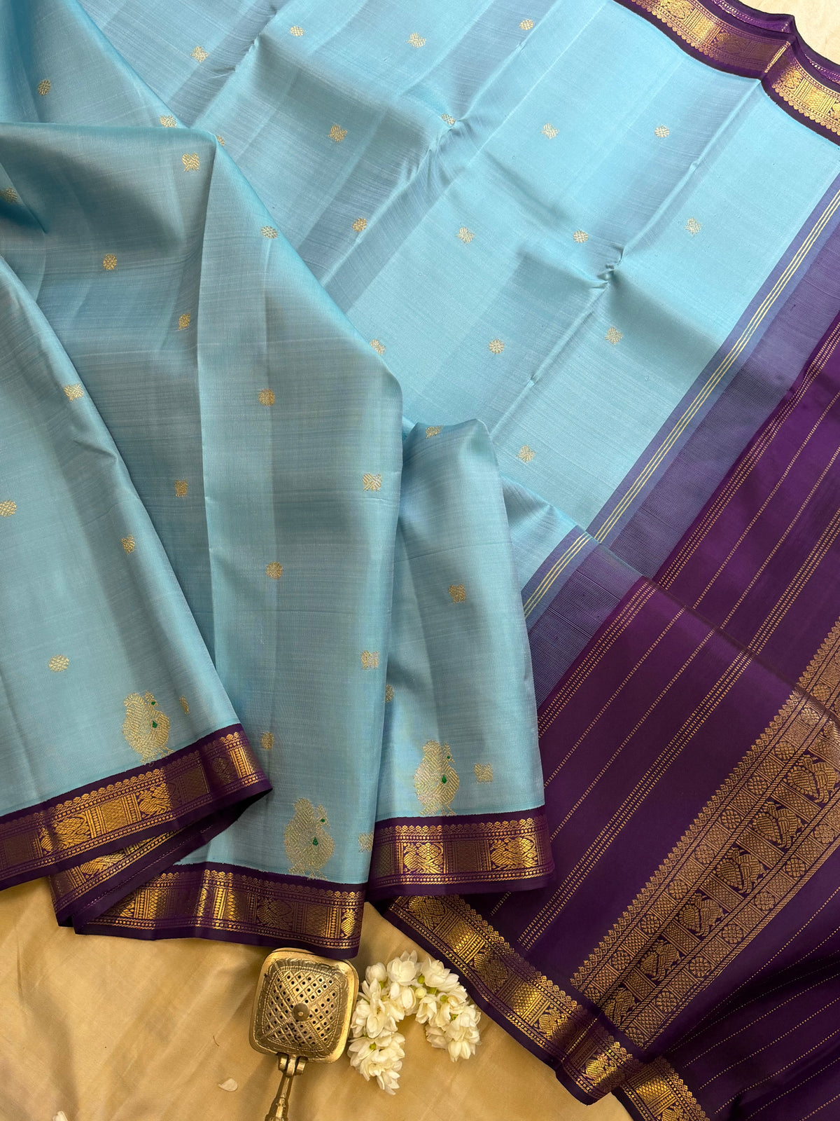 Powder blue beetu Butta Korvai Kanjipuram silk saree clsa 11664