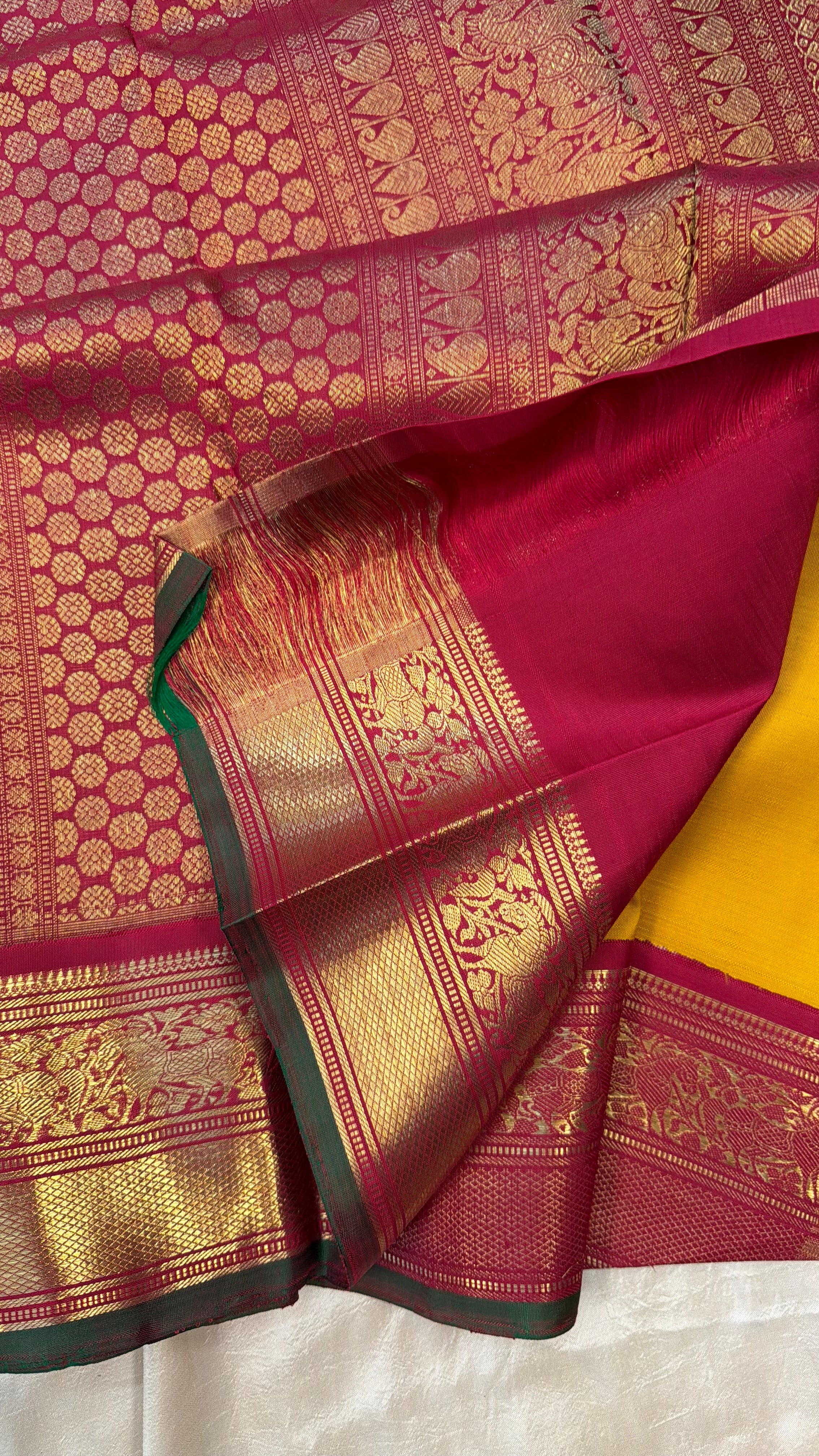 Mustard yellow Korvai Kanjipuram silk