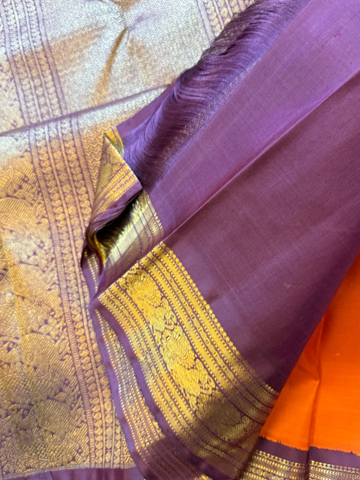 Rust with chocolate brown border Korvai kanjipuram silk