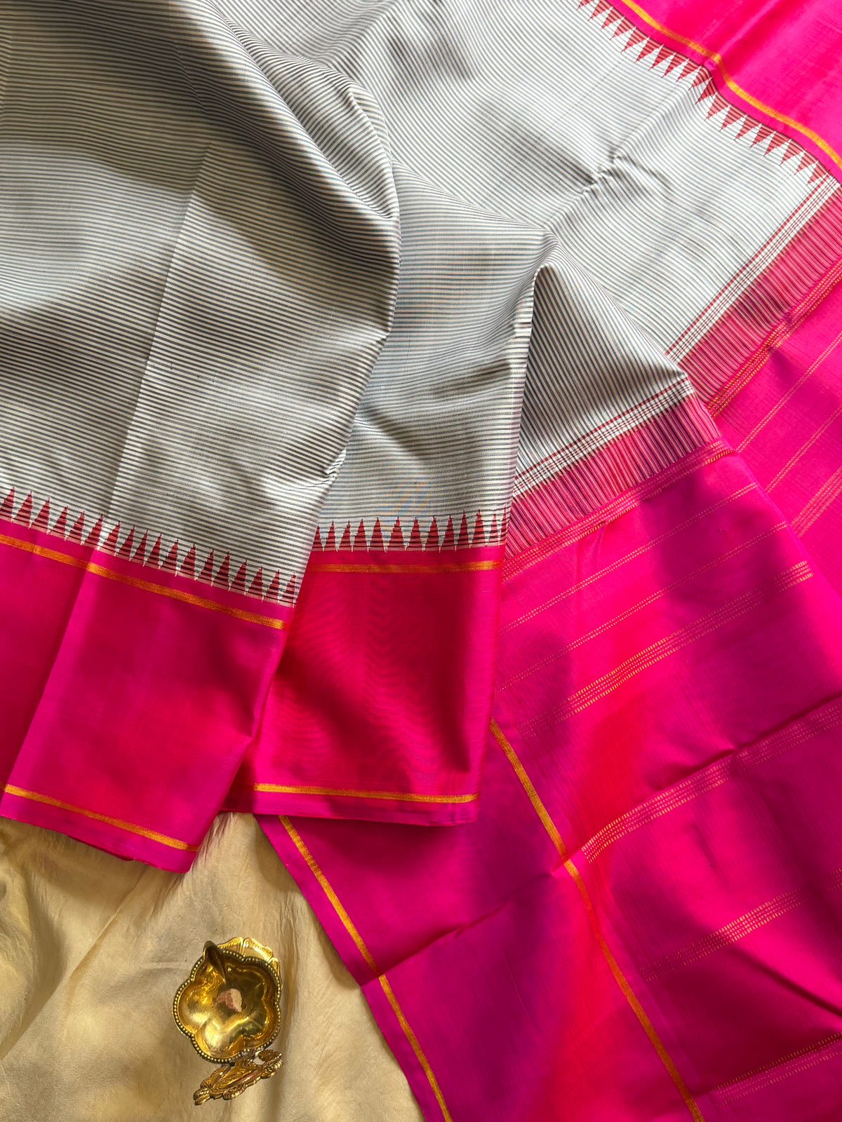 Striped Korvai pink border Arani silk saree