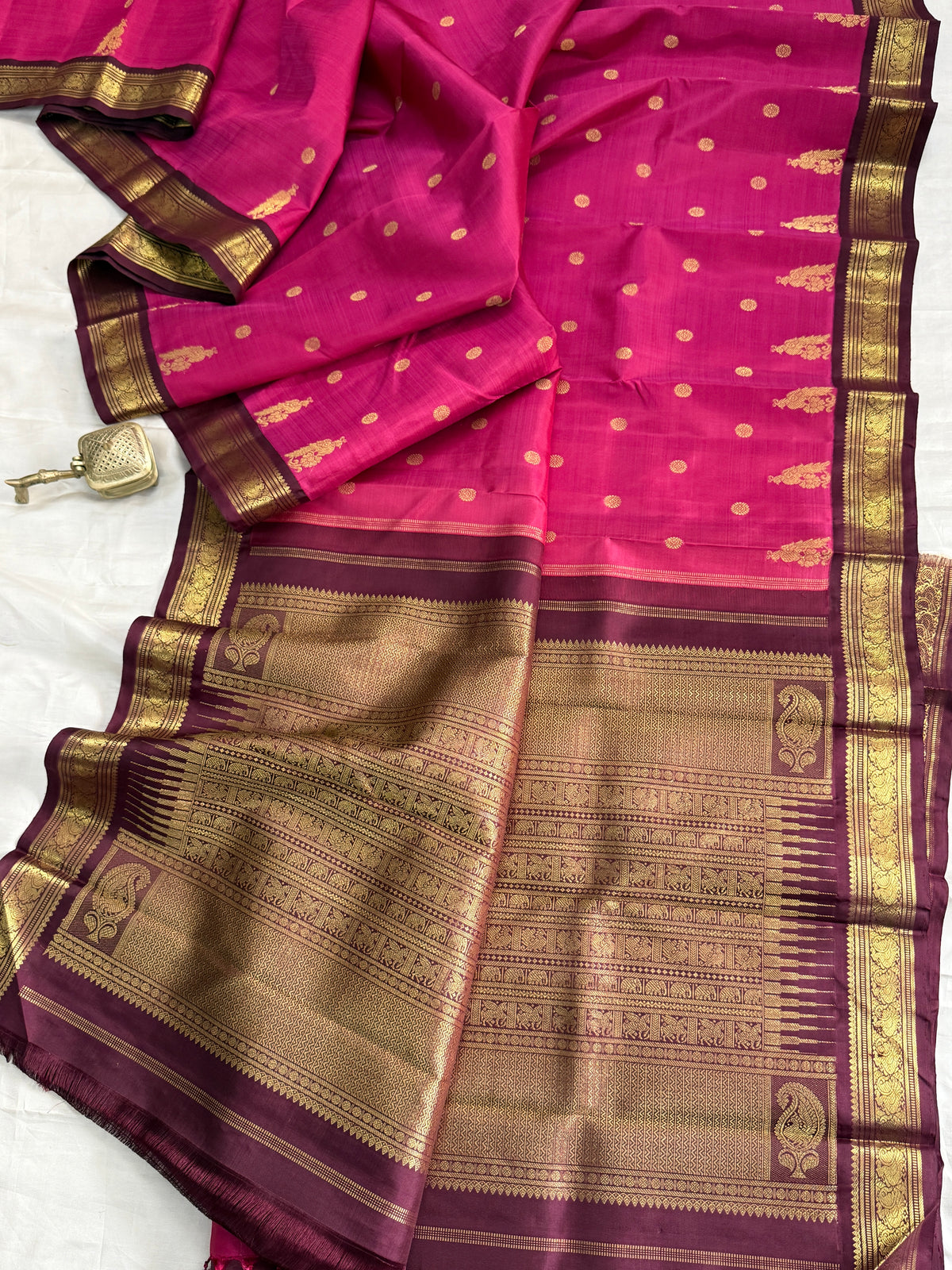 Deep Rose Pink beetu butta Korvai/ kanjipuram silk saree clsa 11429