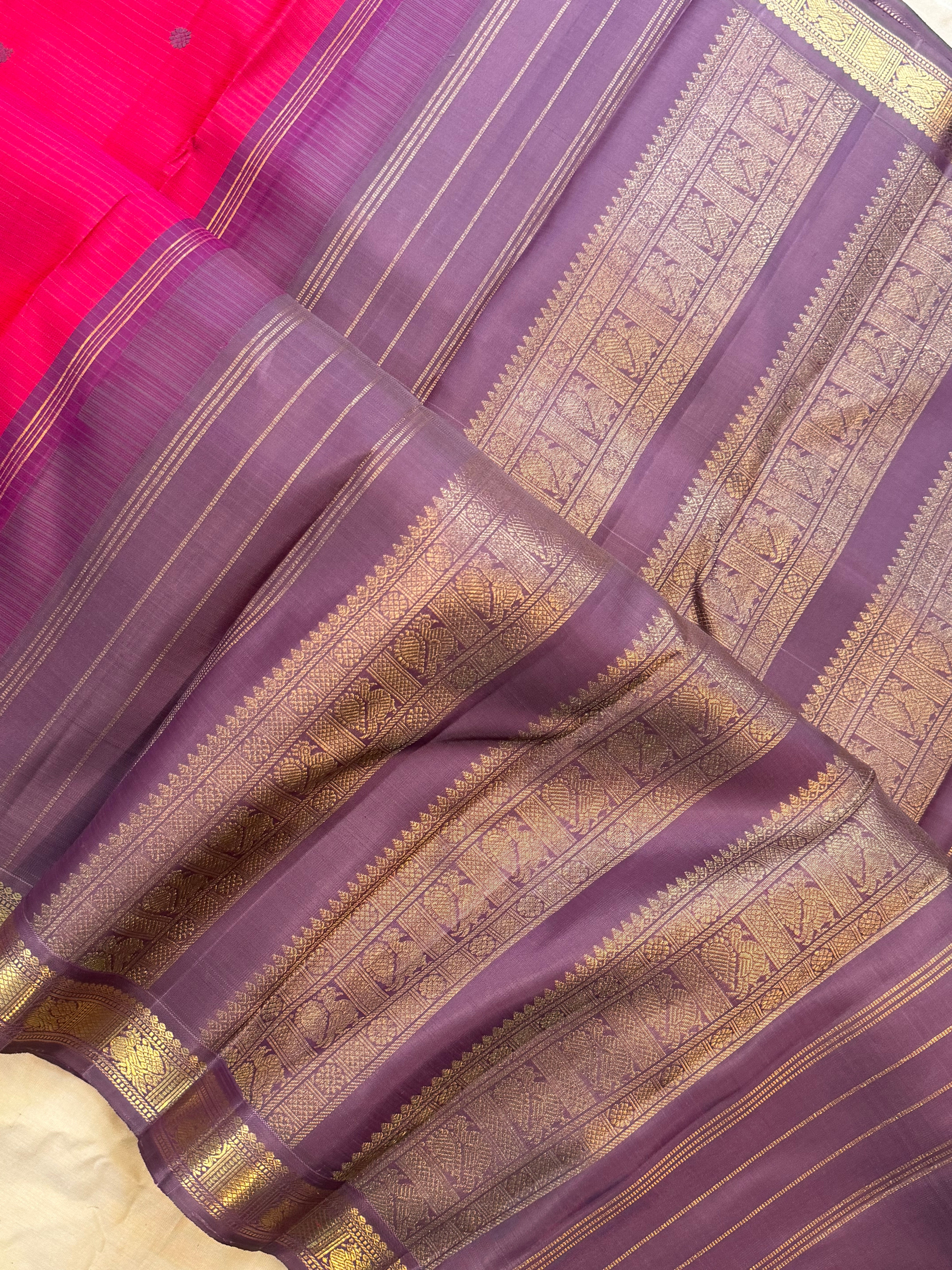 Strawberry pink kutty Korvai / pure Kanjipuram silk