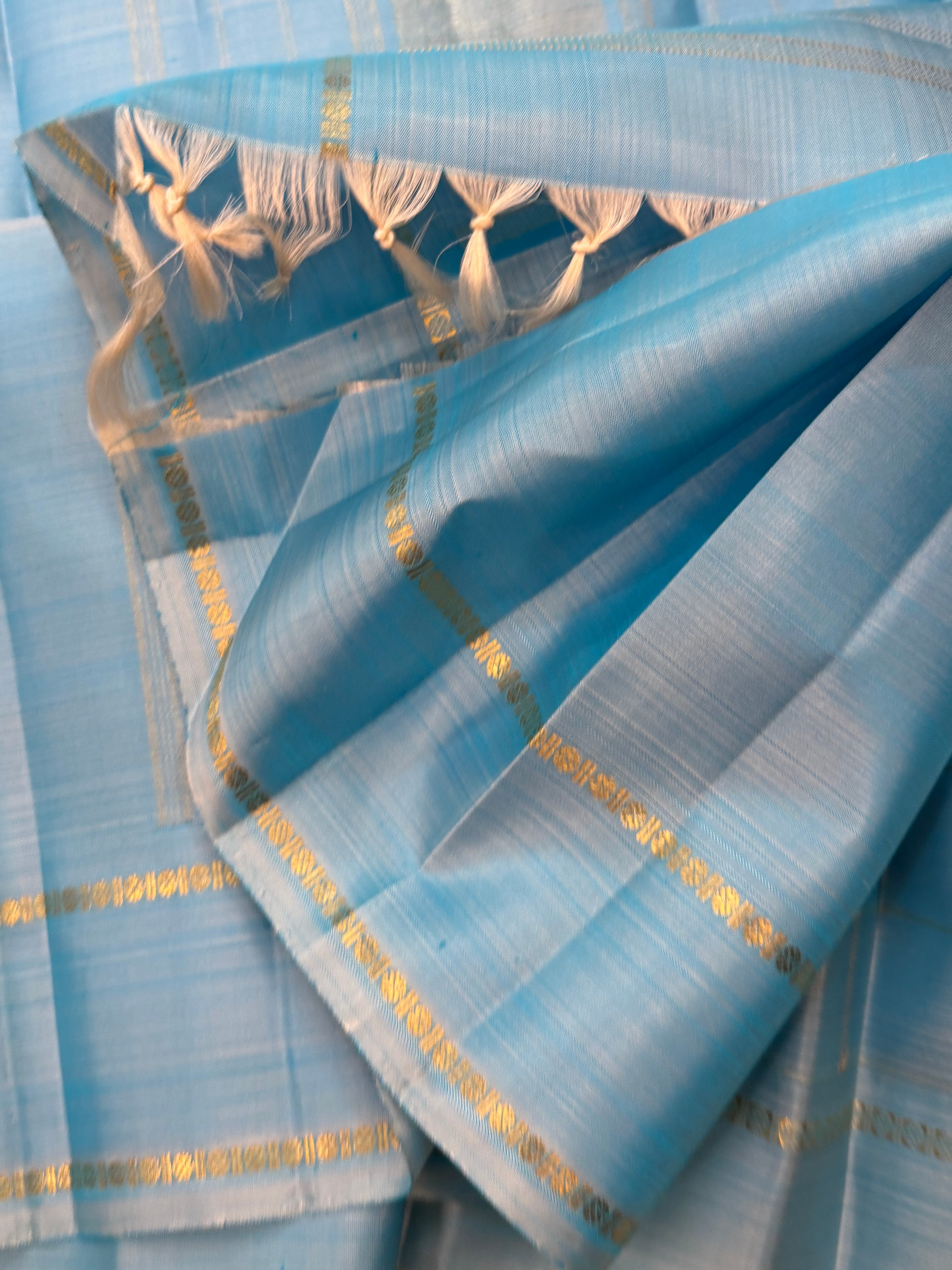 Powder blue Zari Kattam pure Kanjipuram silk CL10146