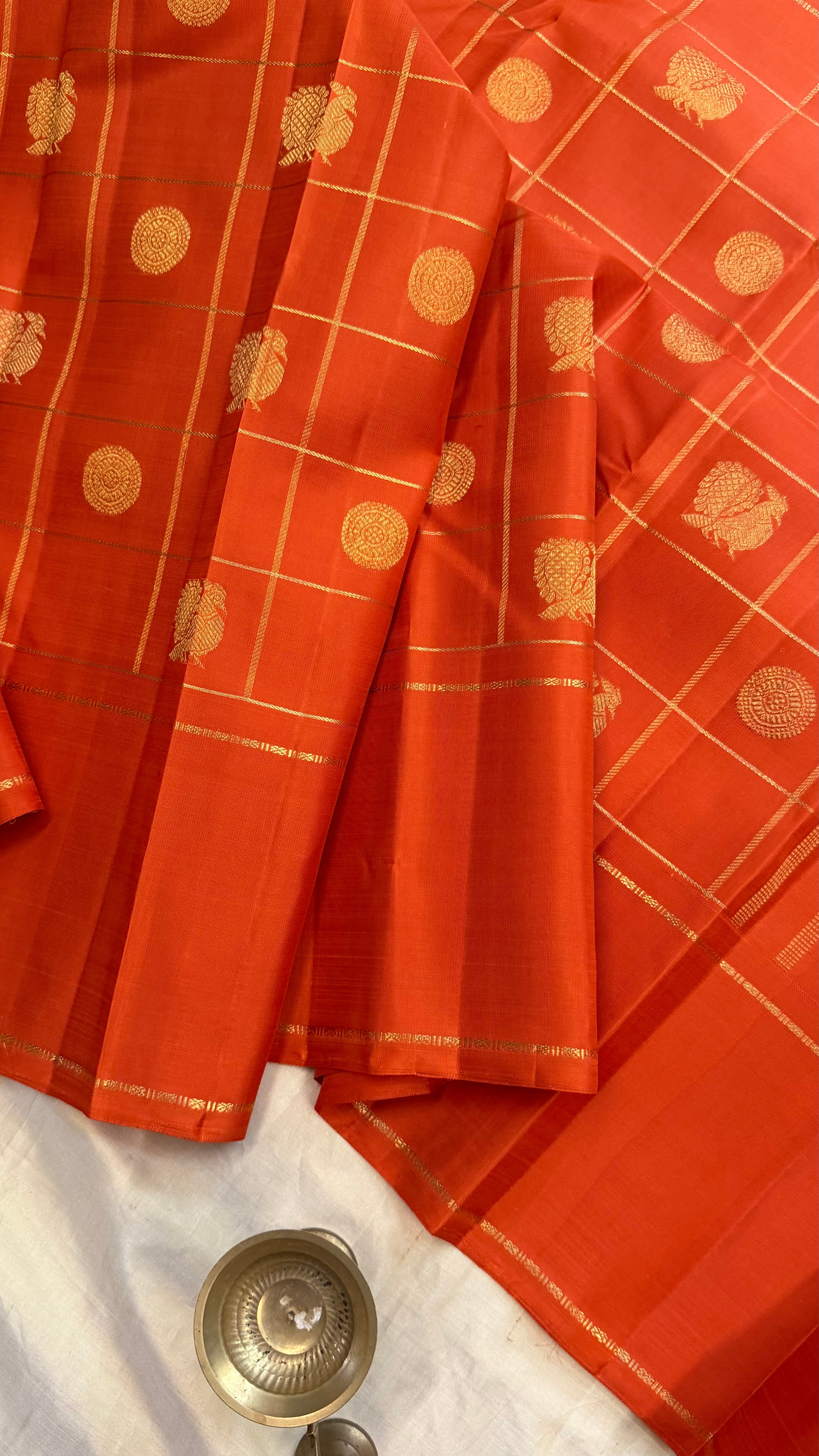 Rust Kattam Butta / Kanjipuram silk