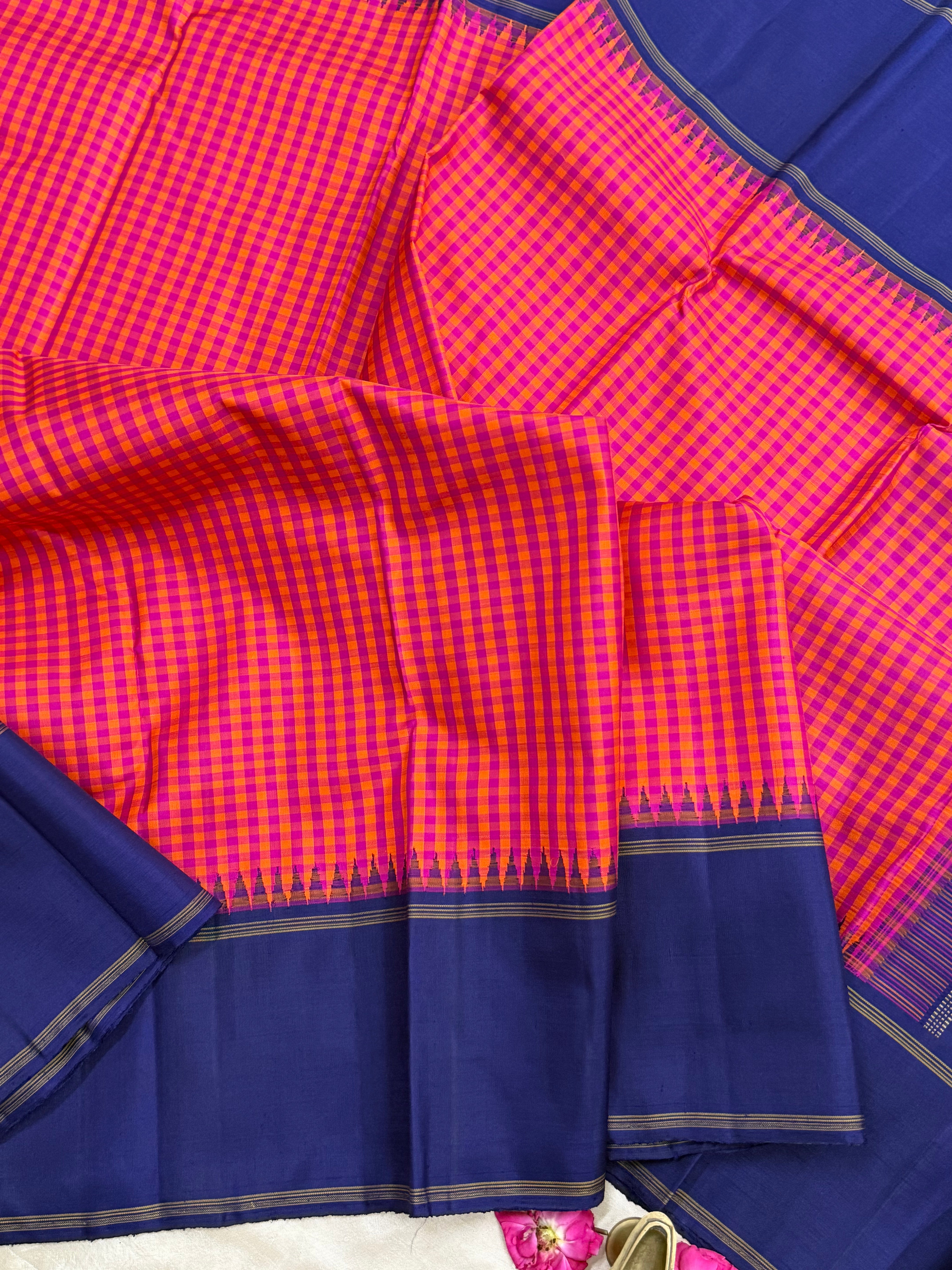 Pink kattam and blue / Arani silk
