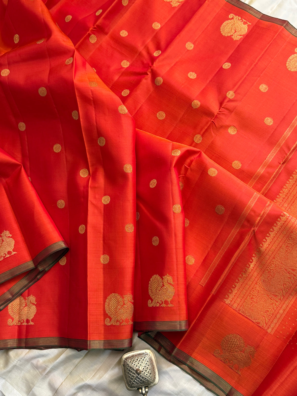 Rustic orange border Annam butta / kanjipuram silk saree clsa 11950