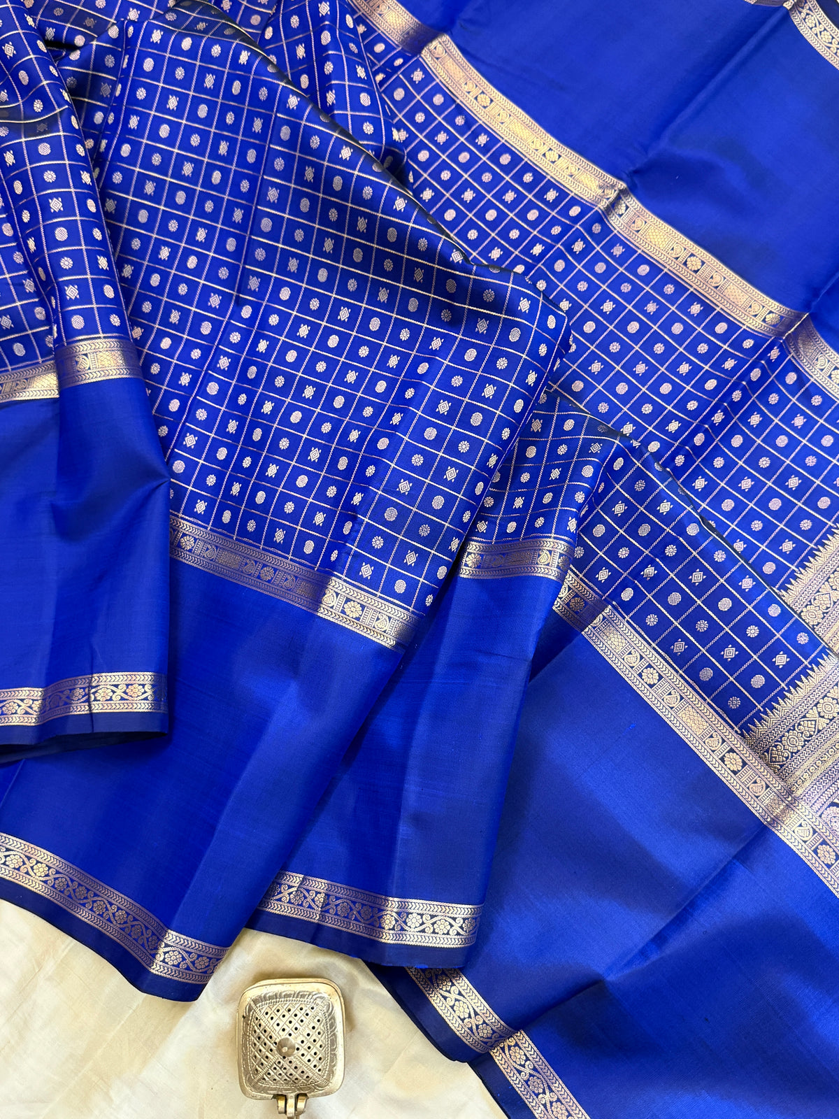 Special edition-blue Rettapet long border with body Kattam Zari butta silk saree/clsa 12562