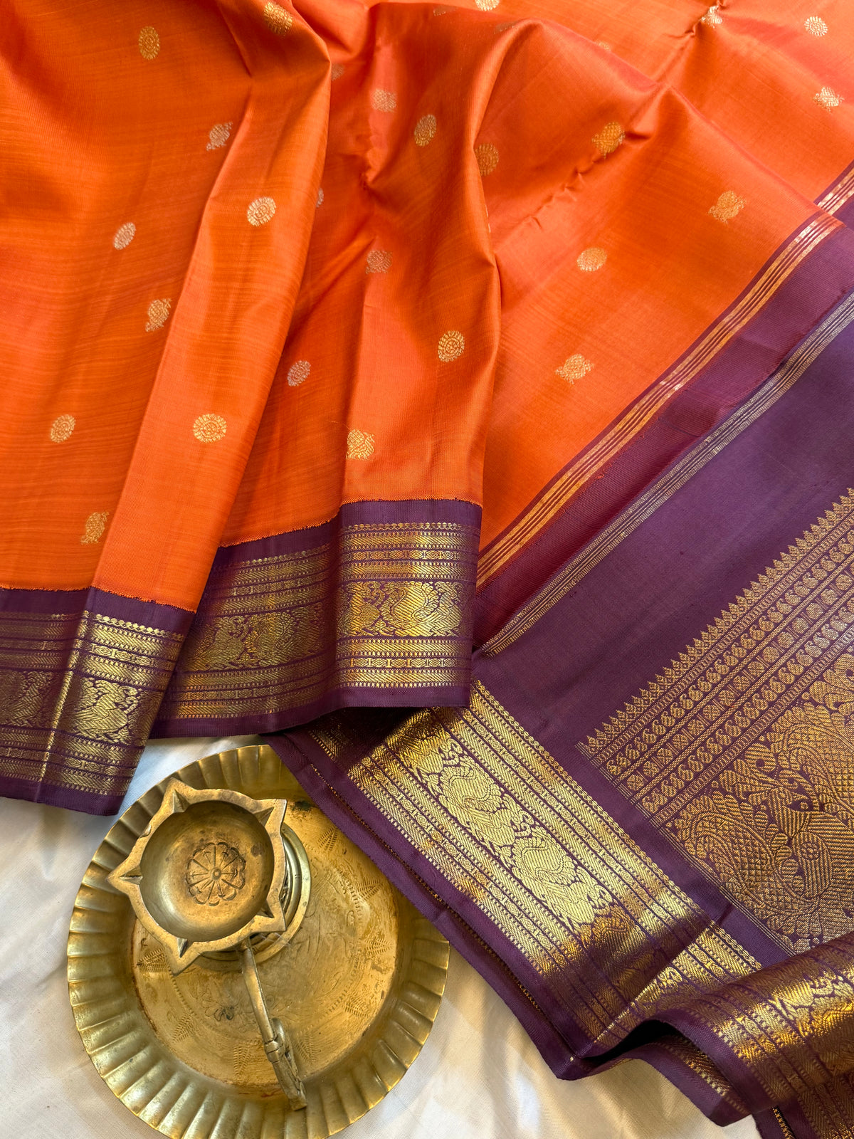 Rust with chocolate brown border Korvai kanjipuram silk