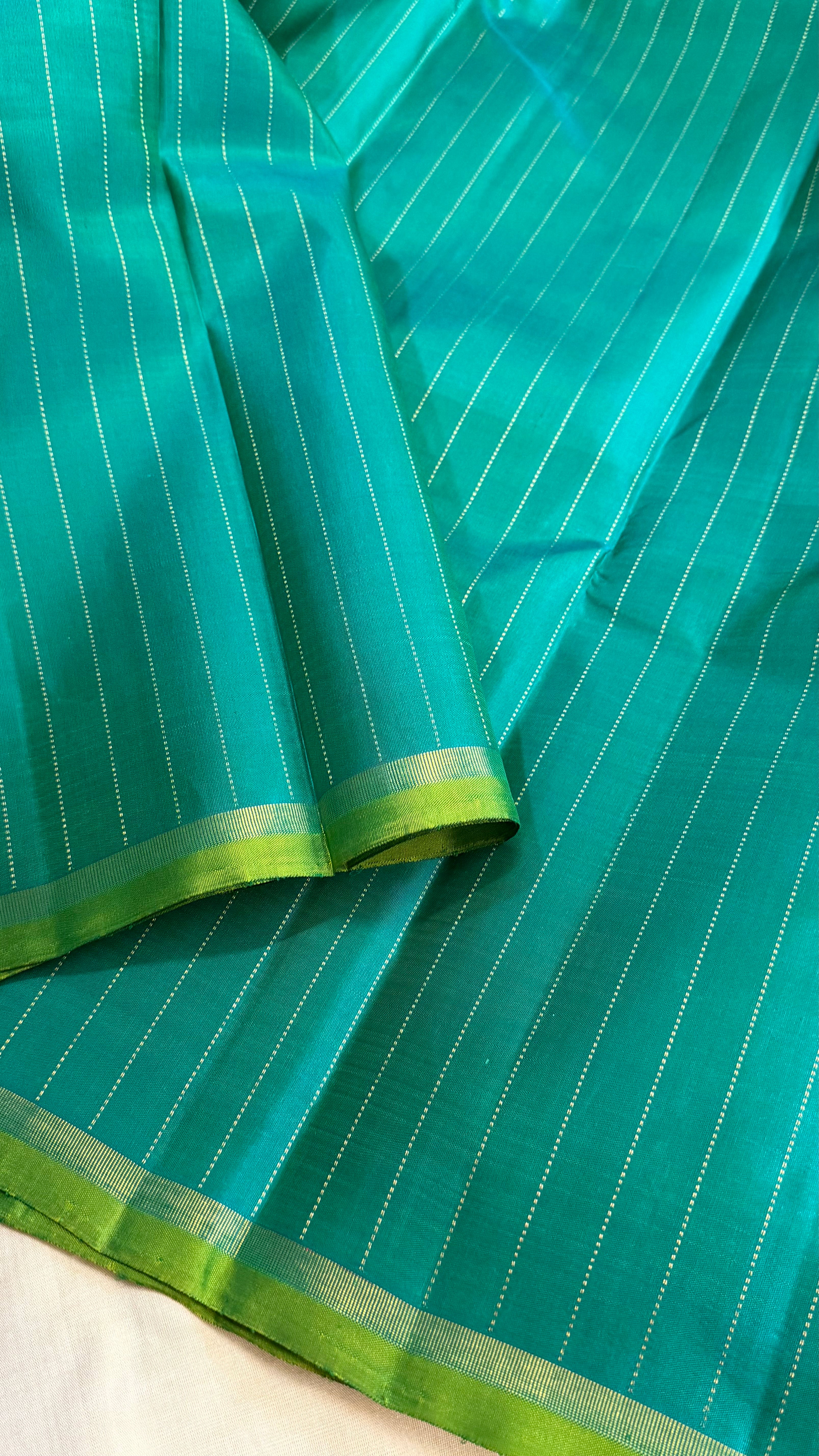 Green and olive green borderless/ kanjipuram silk