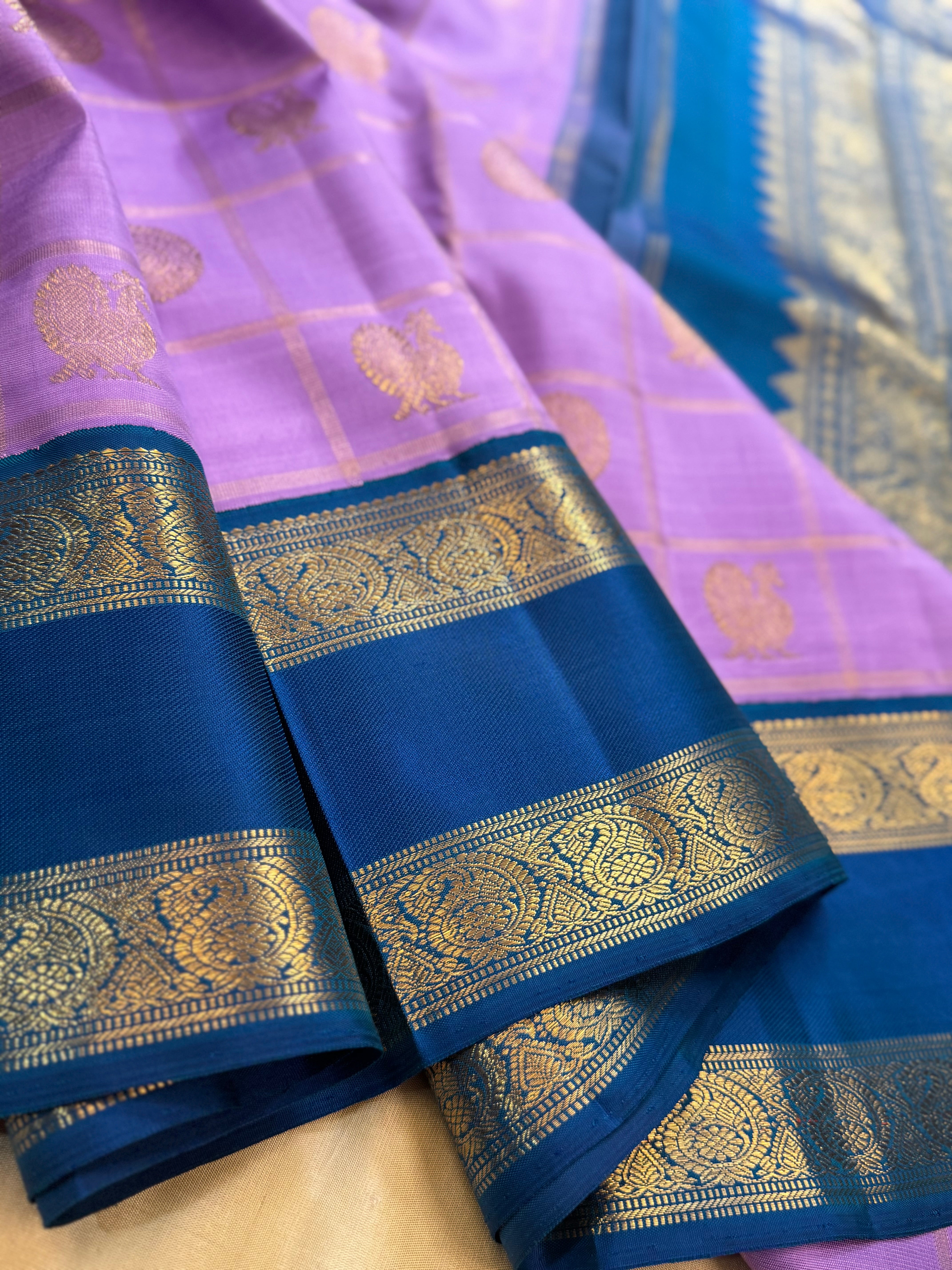 Lavender kattam annam and chakram and rama green kai korvai / Kanjipuram silk
