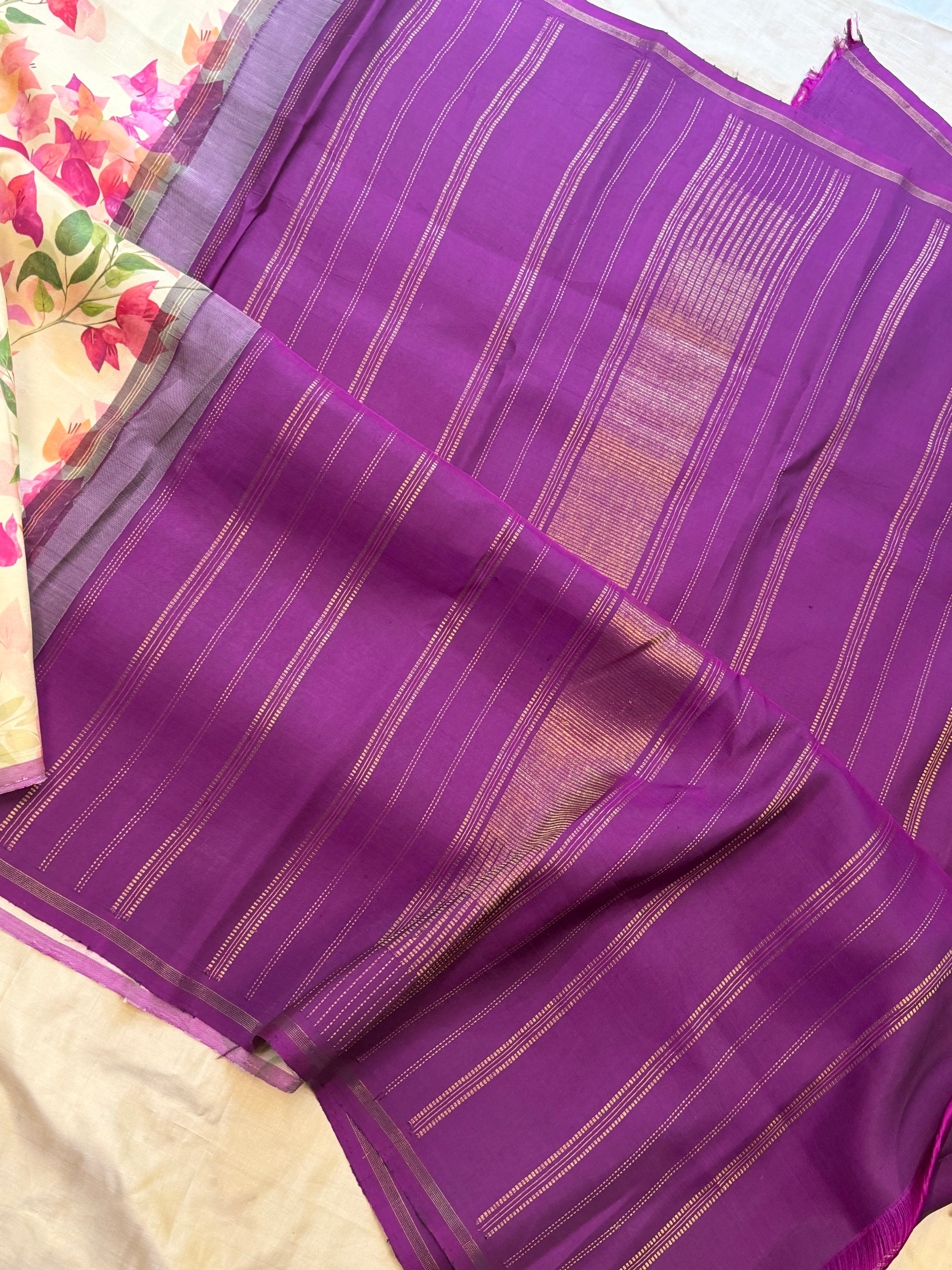 Floral digital printed / pure Zari Kanjipuram silk