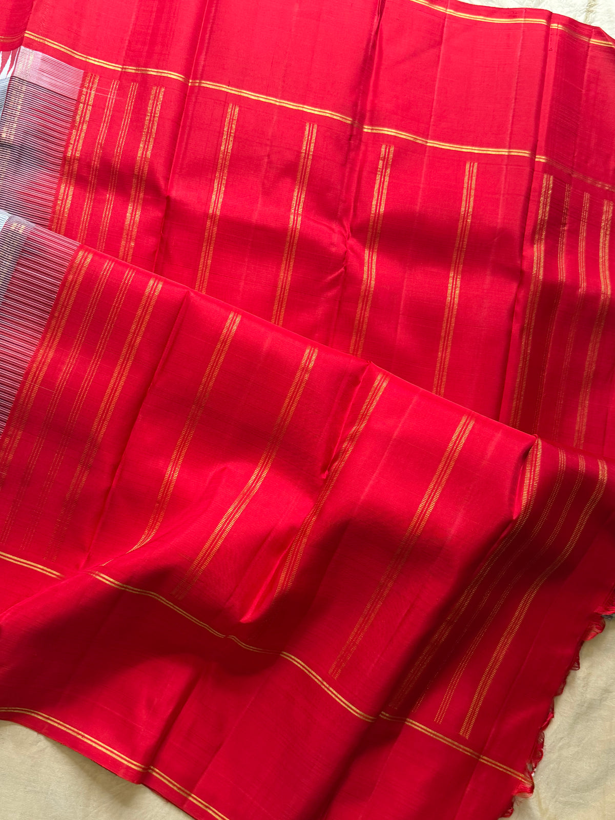 Striped Korvai red border Arani silk saree