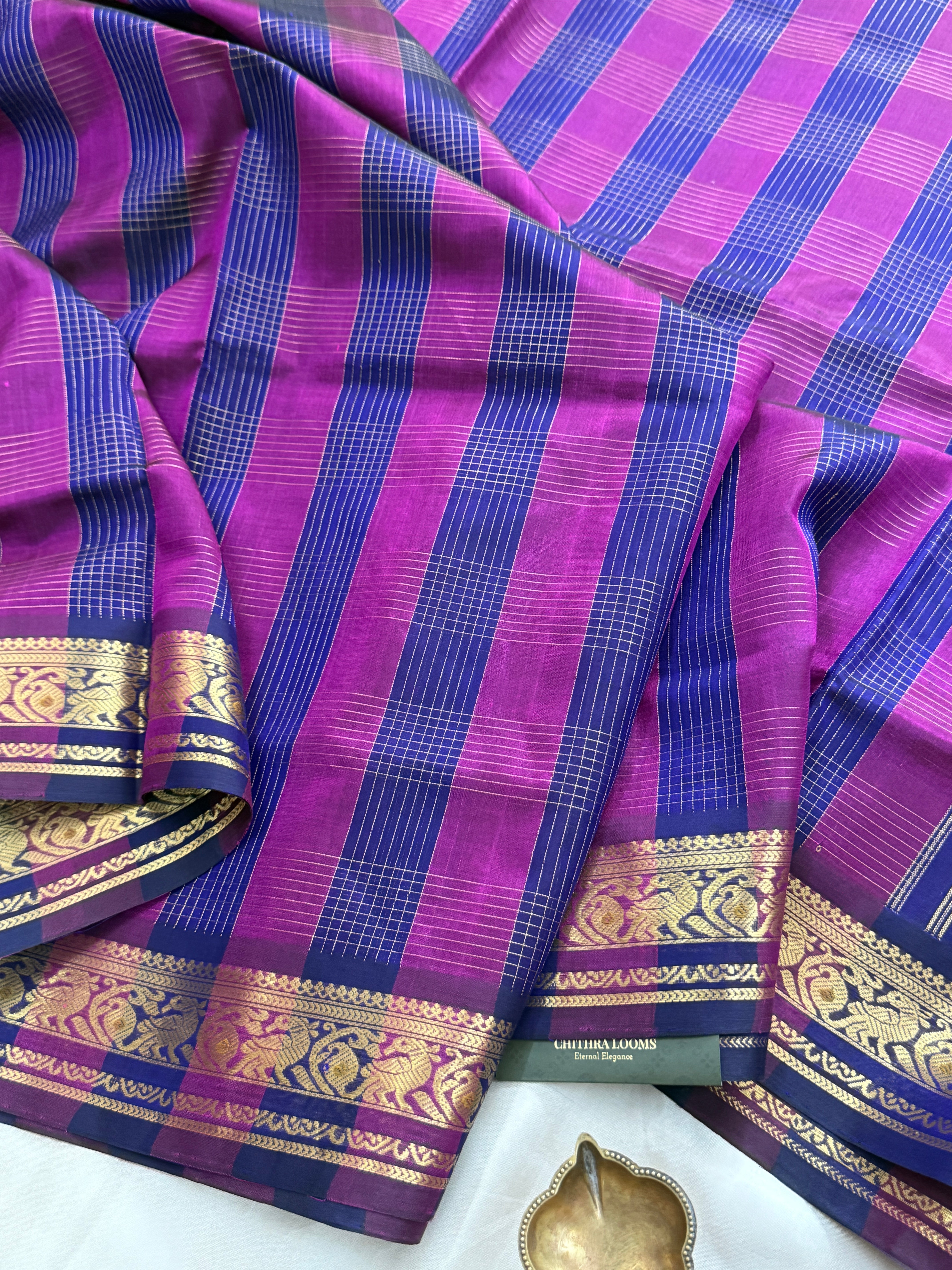 Magenta with purple checks silk cotton/ kanjipuram CLSA11490