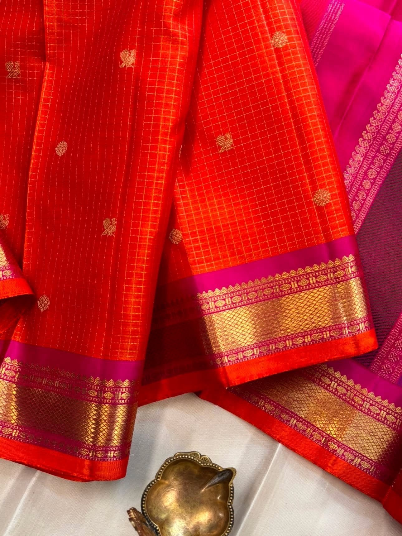 Orange and pink pure Zari Kattam / kanjipuram silk saree CLSA 6958