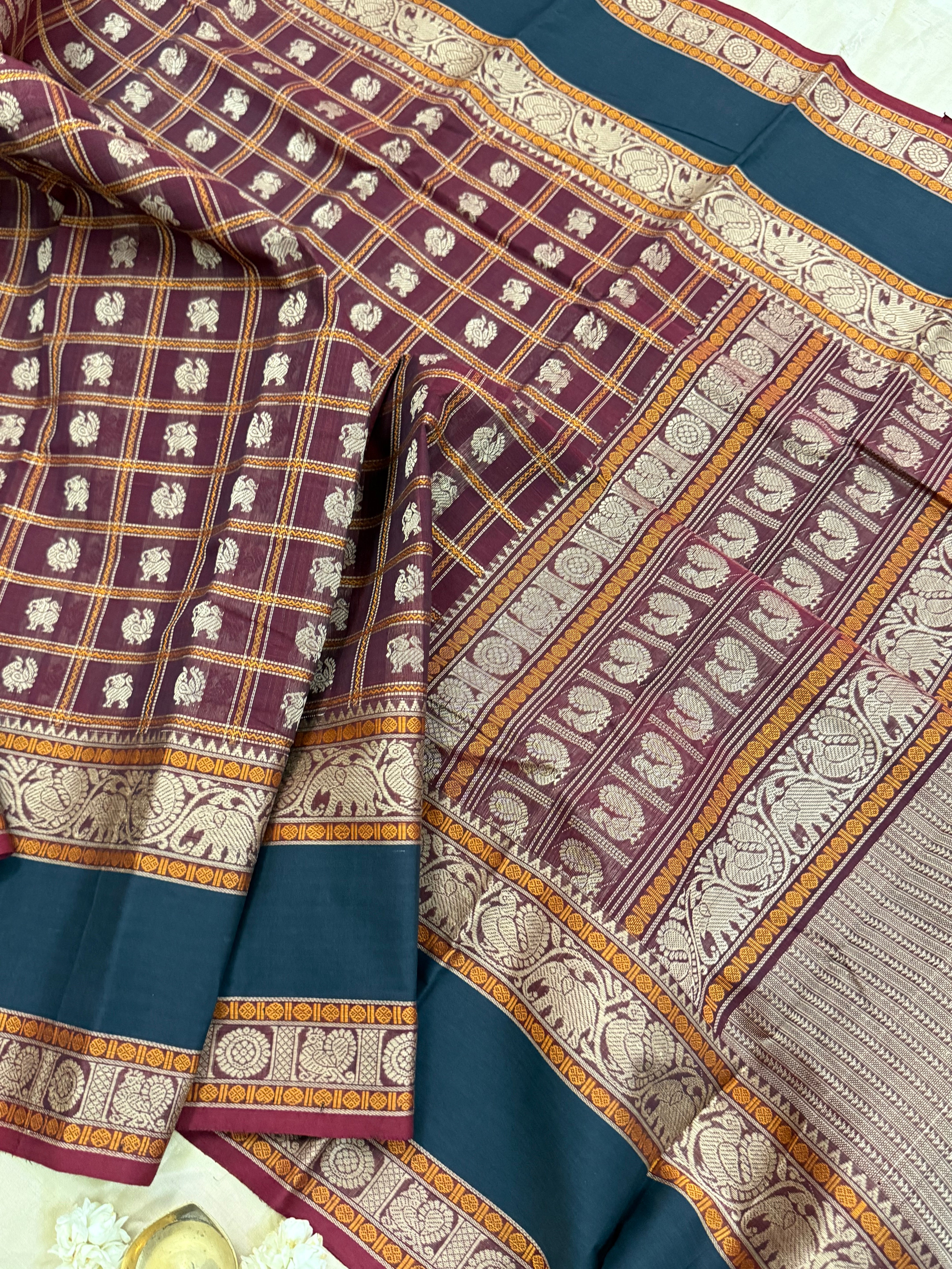 Deep merron multi butta kattam / Kanchi Cotton
