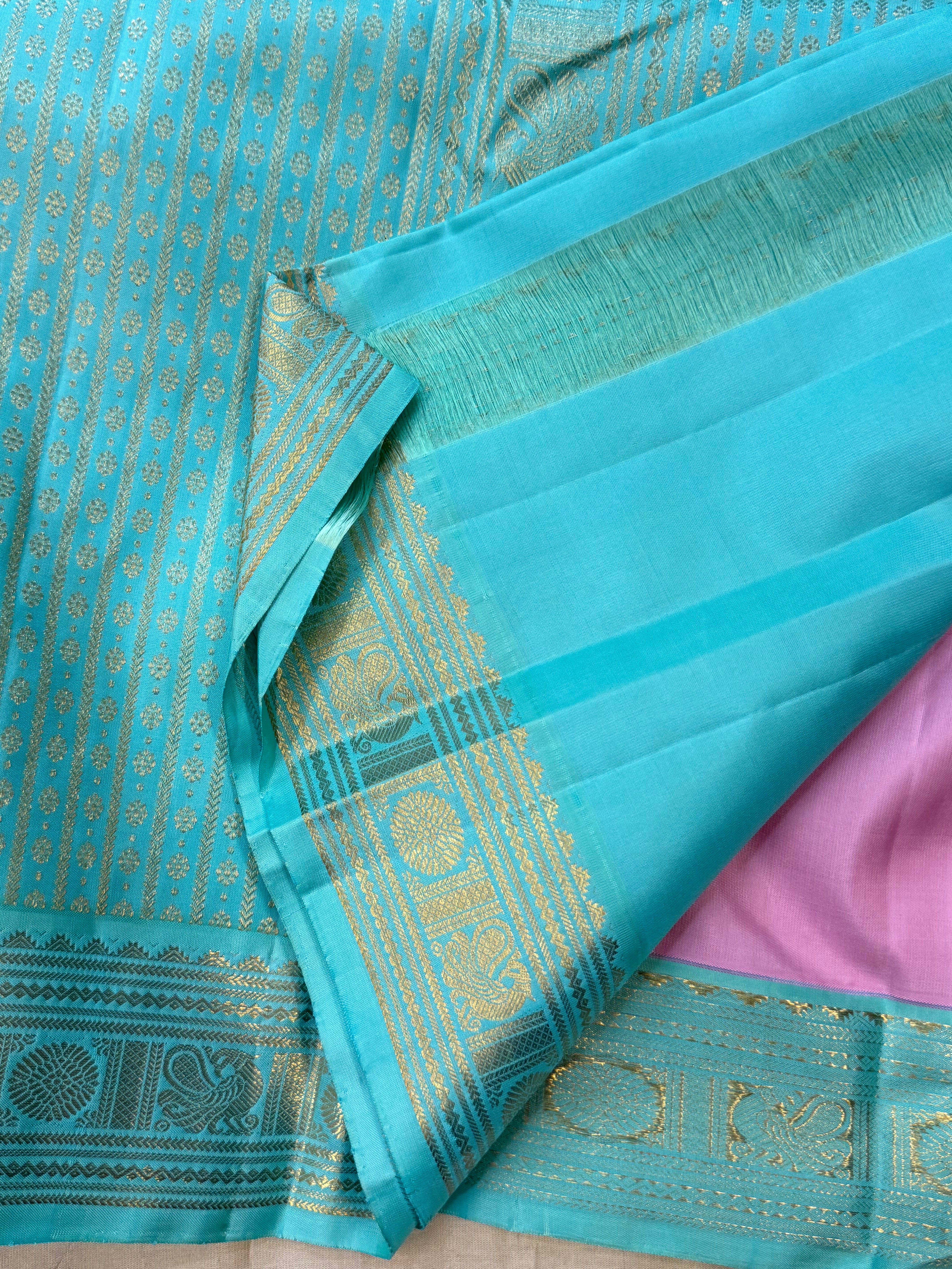 Pink and turquoise blue korvai / Arani Silk CL10108