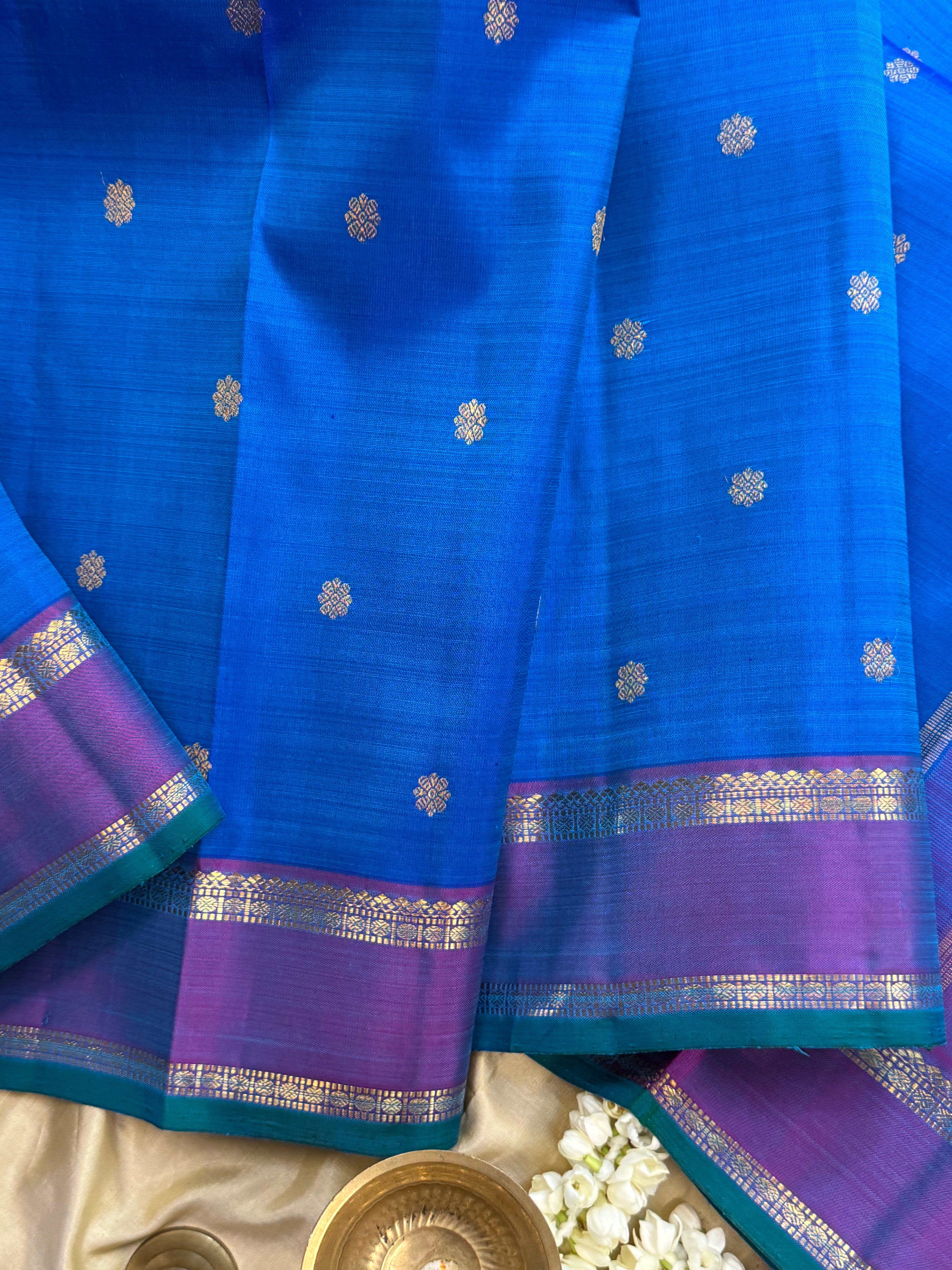 Blue and purple rettapet border/ Kanjipuram silk
