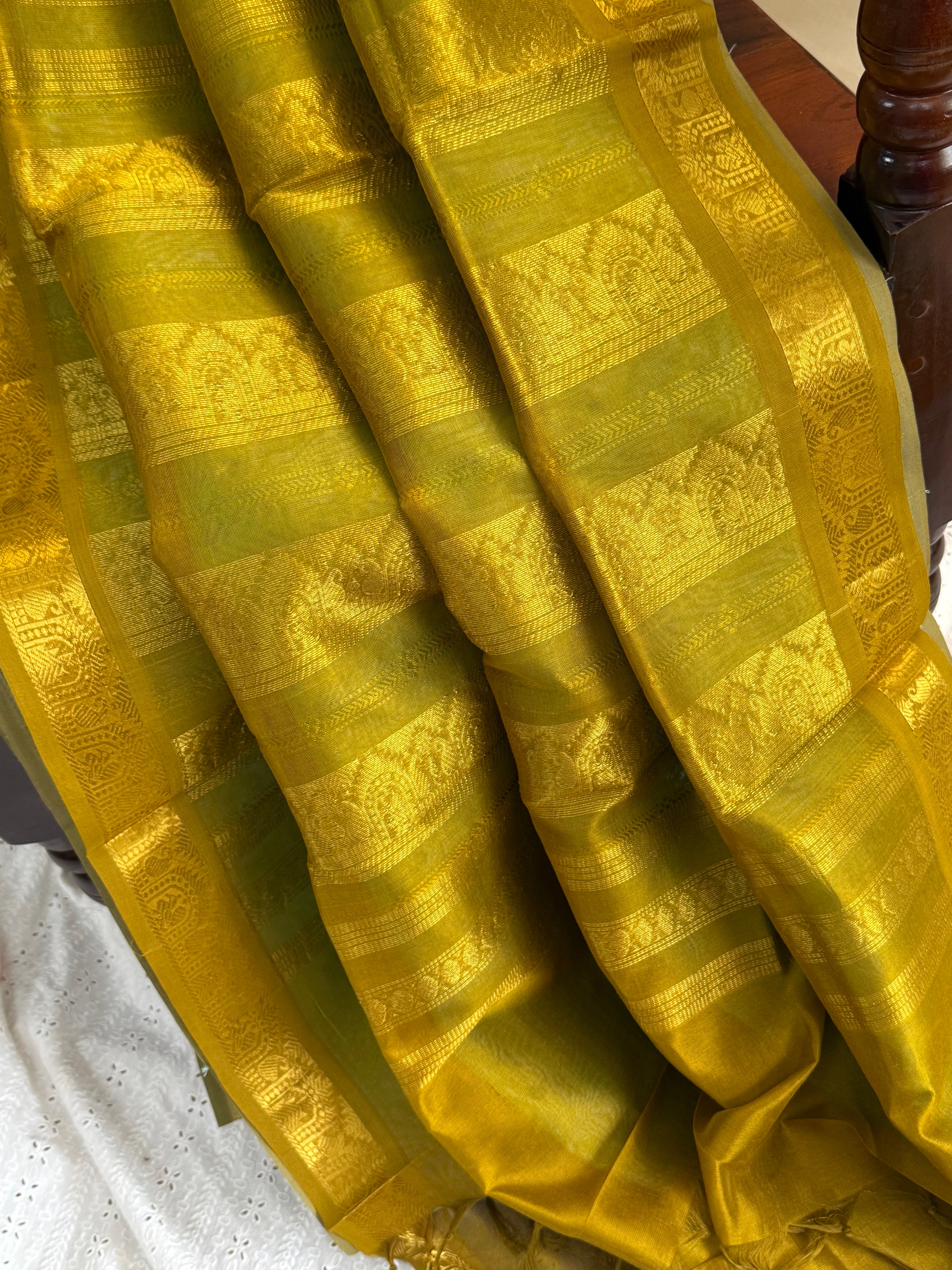 Green and mustard / Silk Cotton