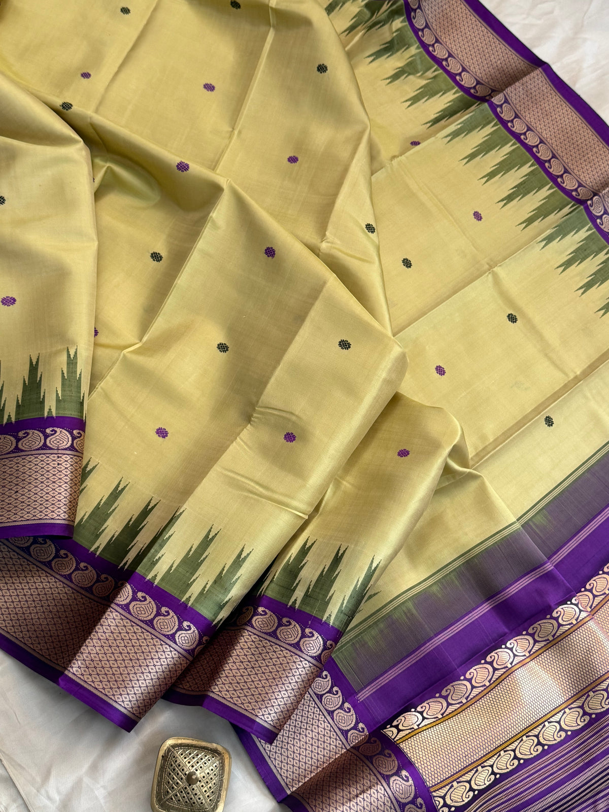 Pastel Lemon yellow and purple / Special edition kanjipuram silk