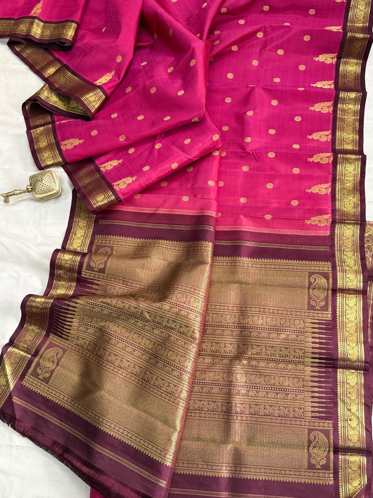 Deep Rose Pink beetu butta Korvai/ kanjipuram silk saree clsa 11429