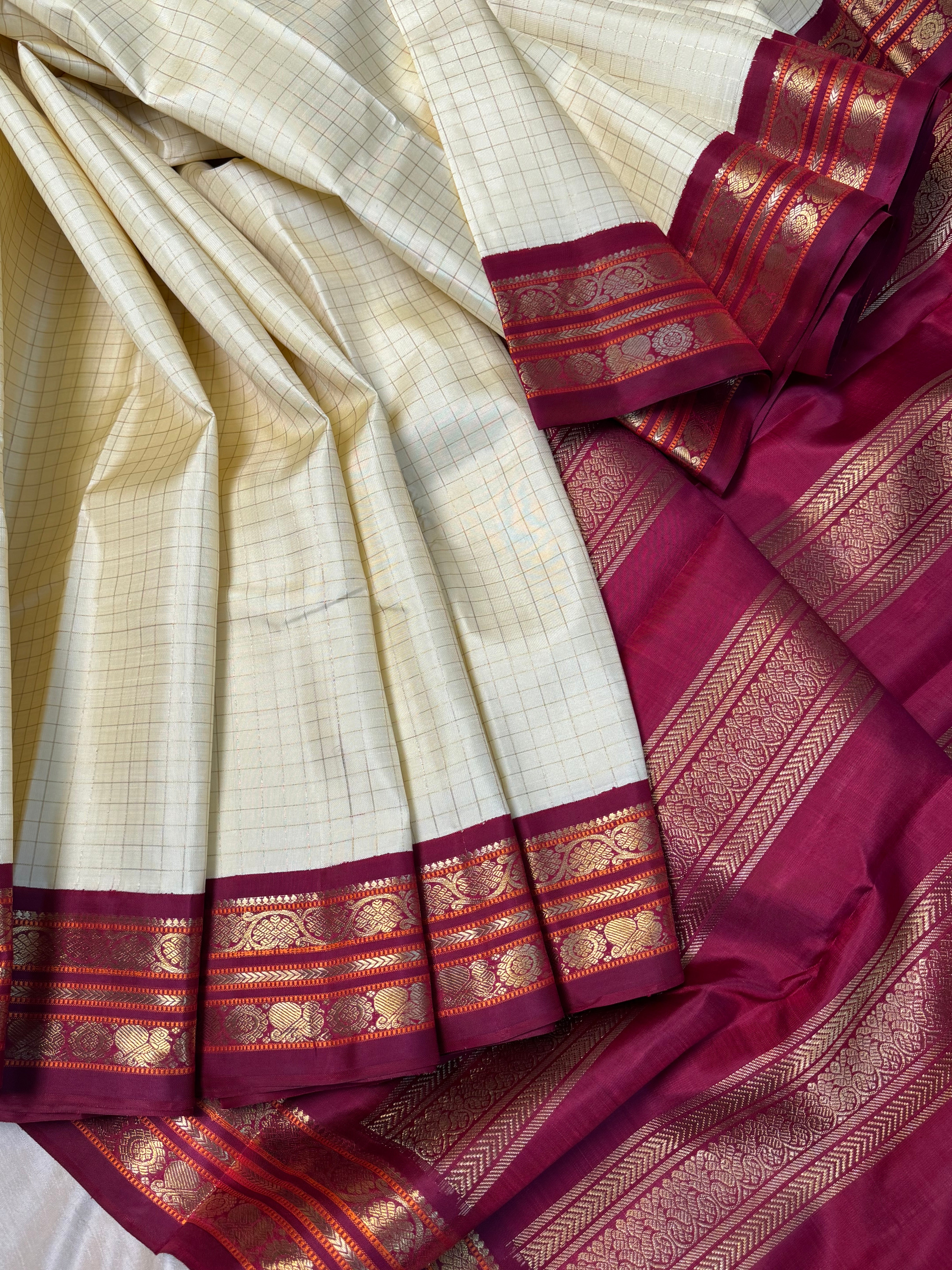 White Kattam Korvai / Kanjipuram silk