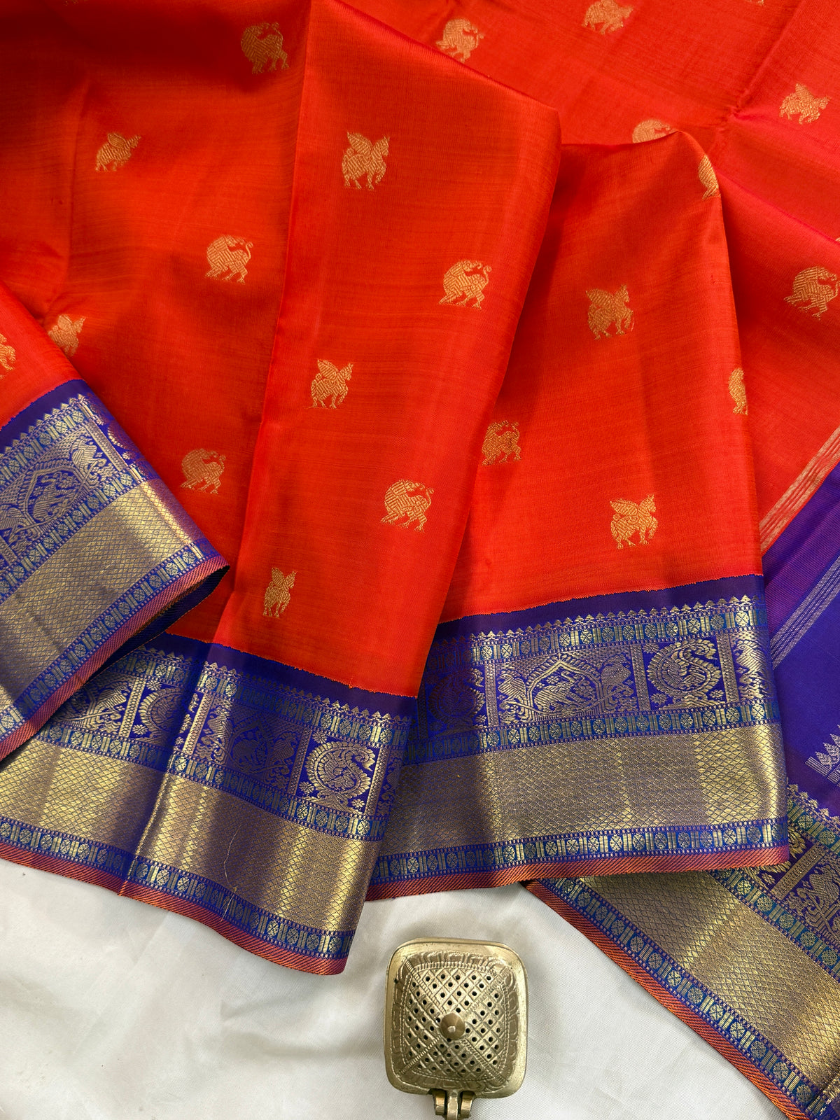 vibrant orange with Korvai border/ kanjipuram silk saree clsa 9925