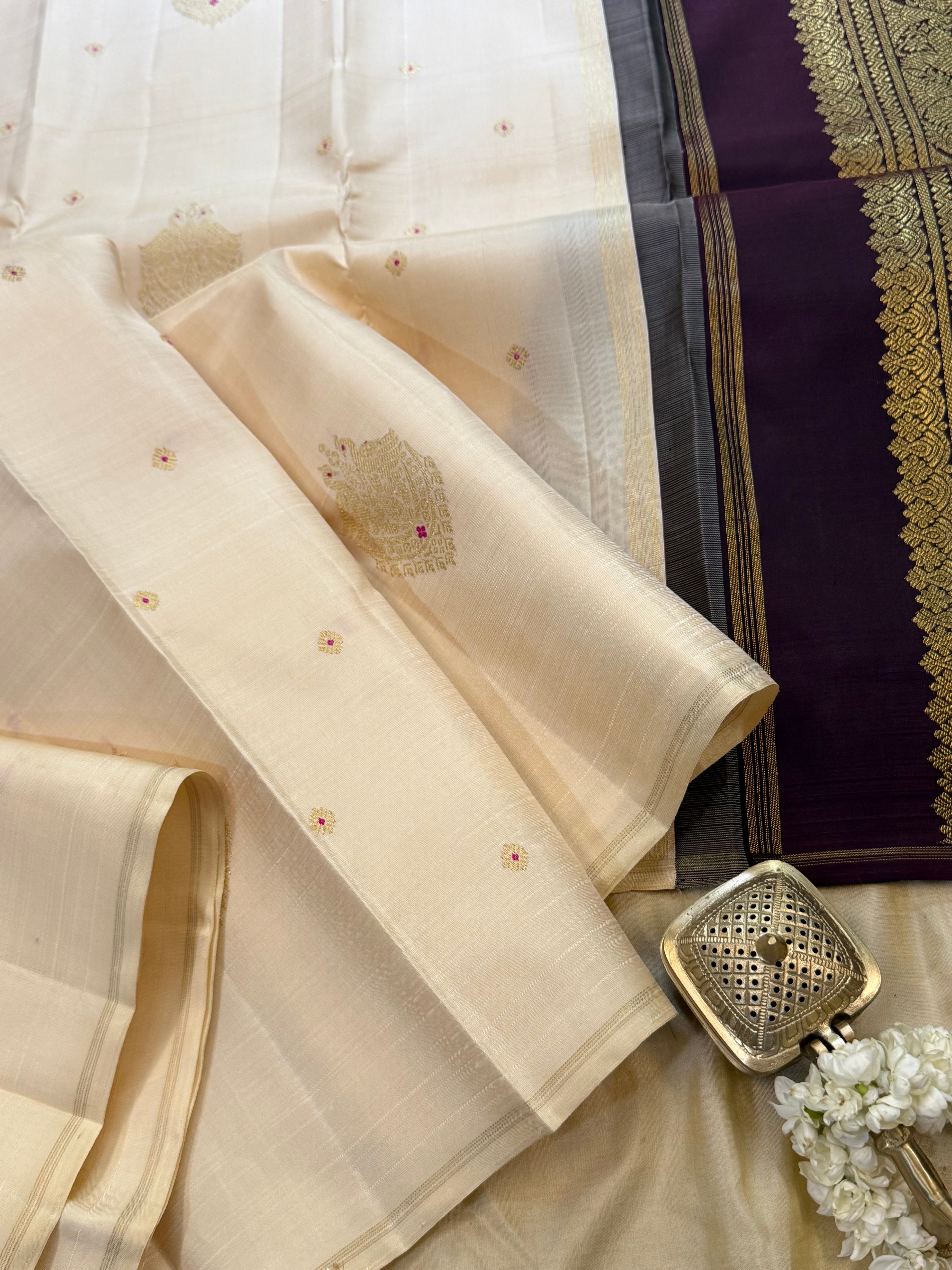 Offwhite meenakari butta/ Kanjipuram silk